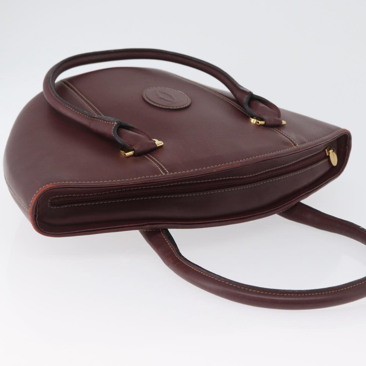 CARTIER Hand Bag Leather Red Gold Auth 173513