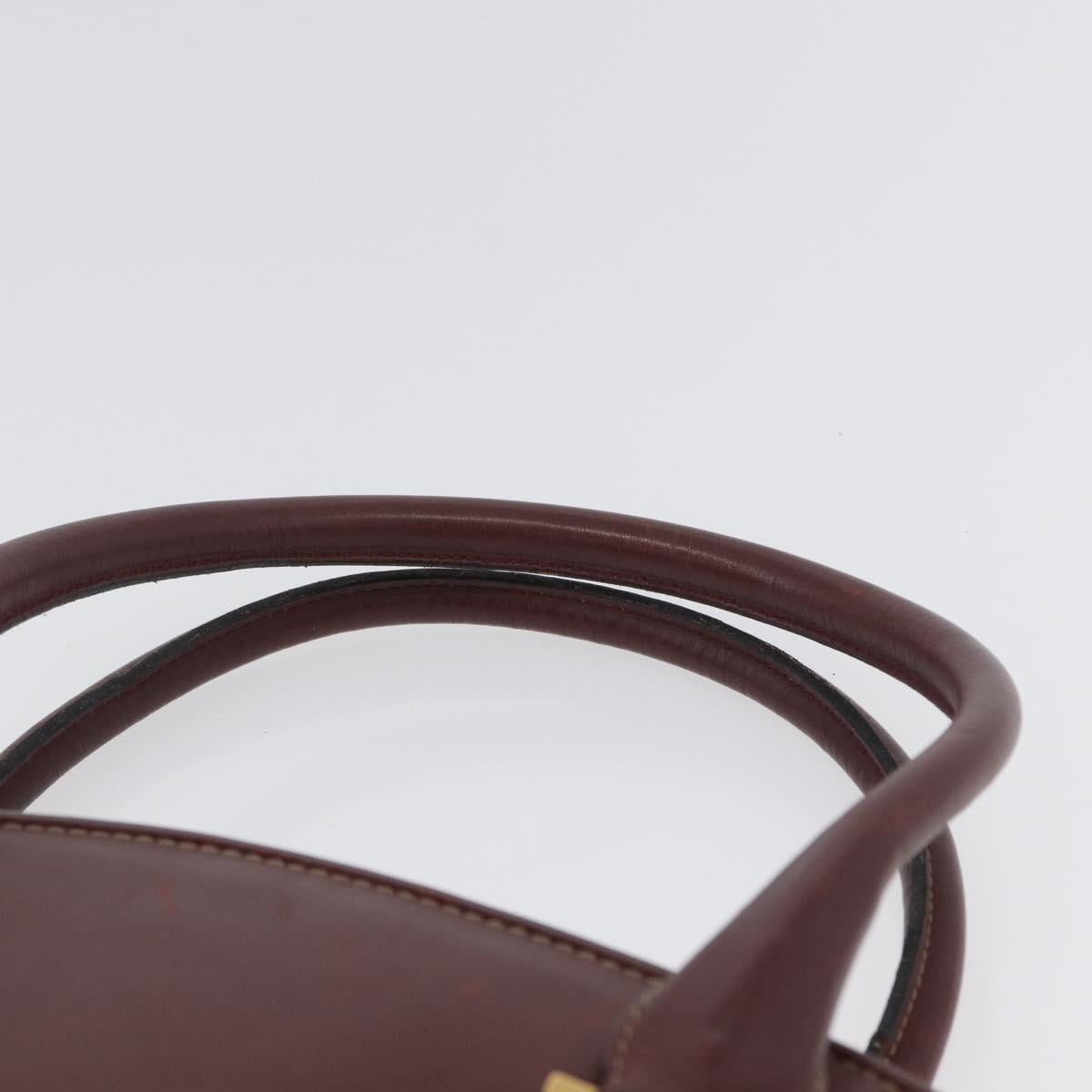 CARTIER Hand Bag Leather Red Gold Auth 173513
