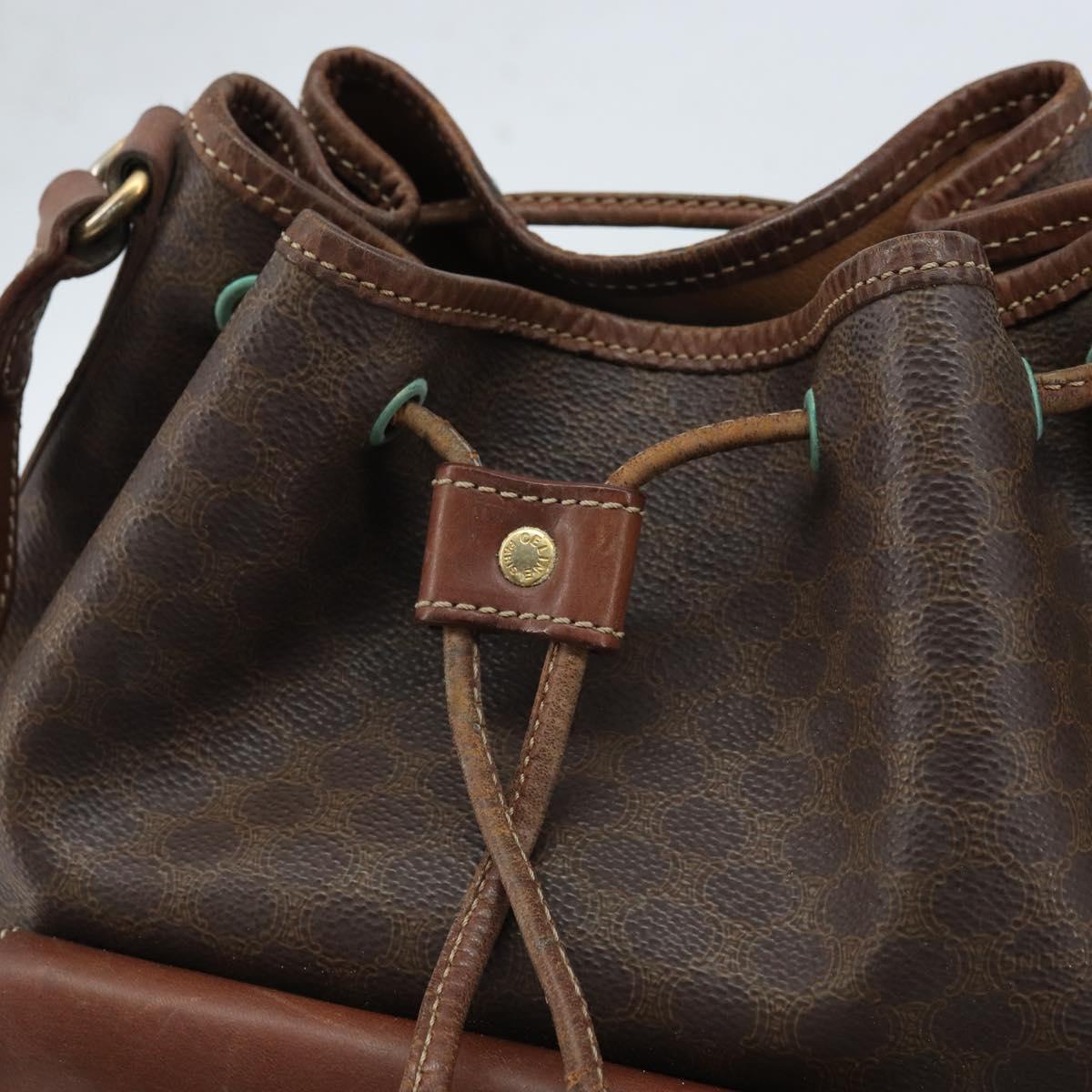 CELINE Macadam Canvas Backpack PVC Leather Brown Gold Auth 173514