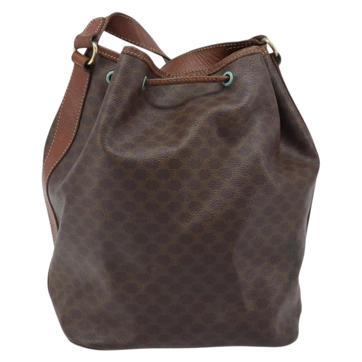CELINE Macadam Canvas Backpack PVC Leather Brown Gold Auth 173514