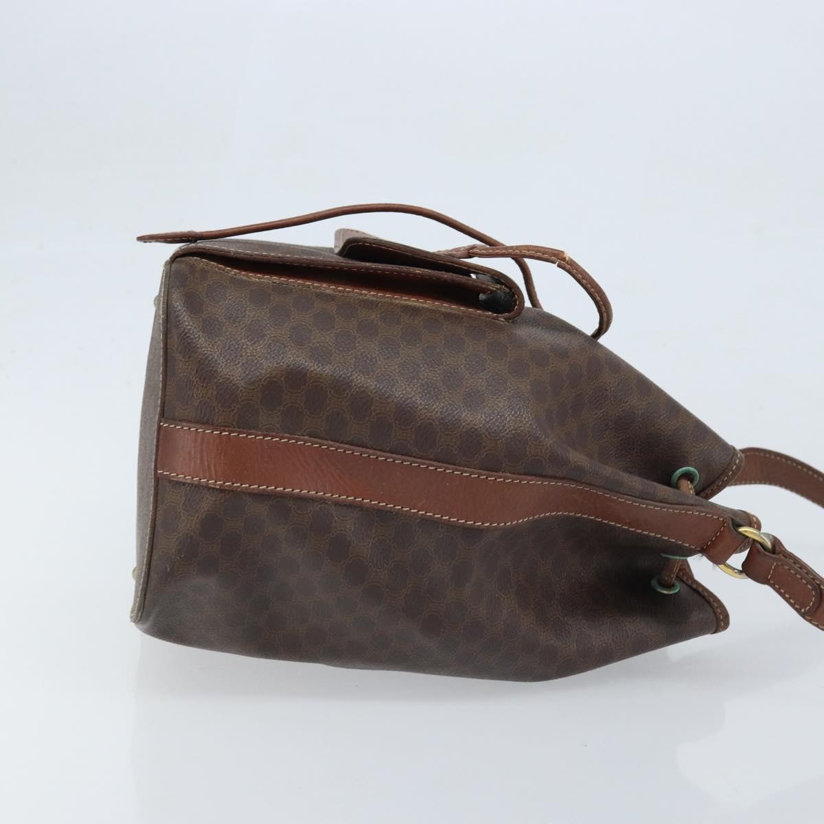 CELINE Macadam Canvas Backpack PVC Leather Brown Gold Auth 173514