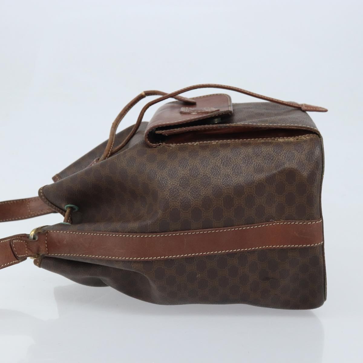CELINE Macadam Canvas Backpack PVC Leather Brown Gold Auth 173514