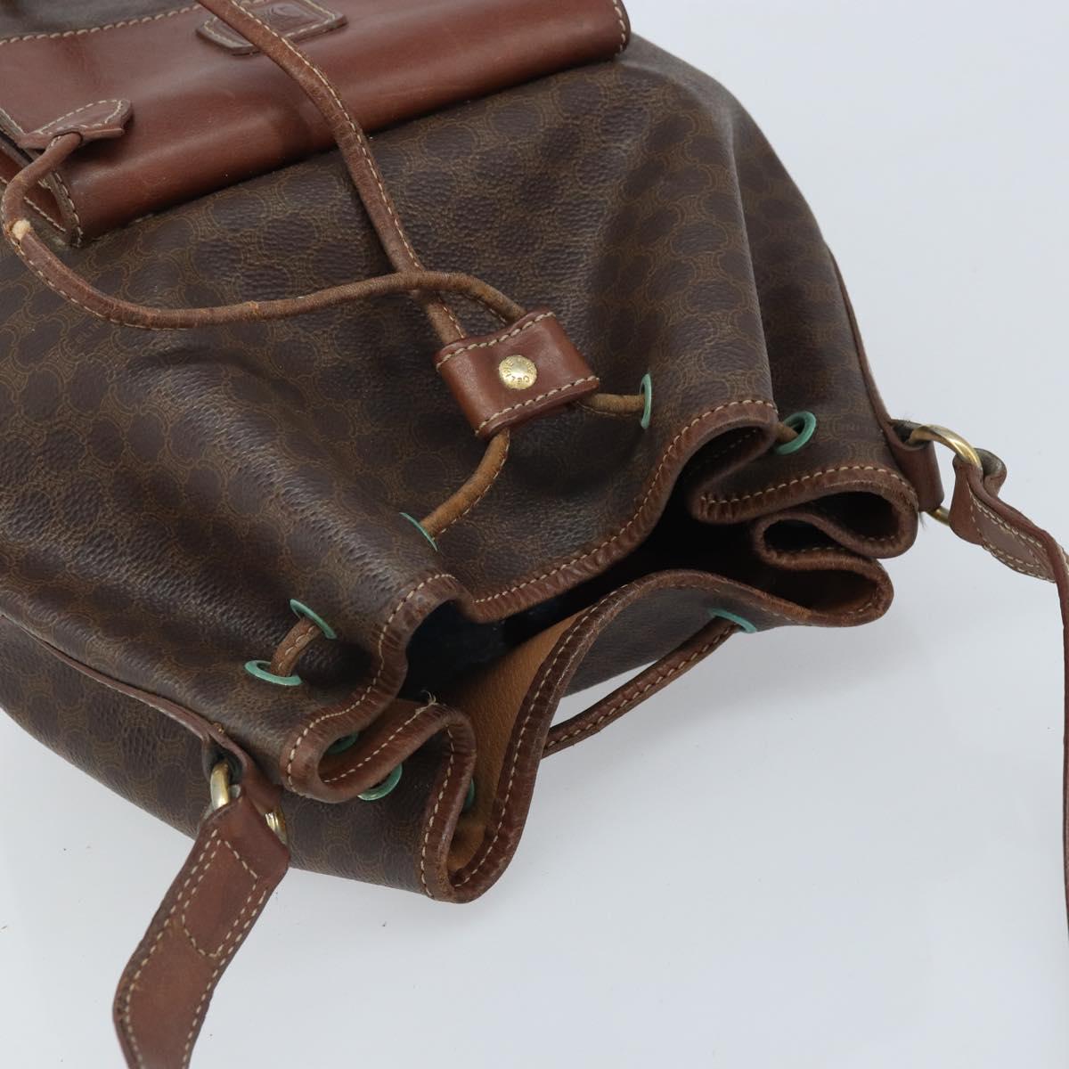 CELINE Macadam Canvas Backpack PVC Leather Brown Gold Auth 173514
