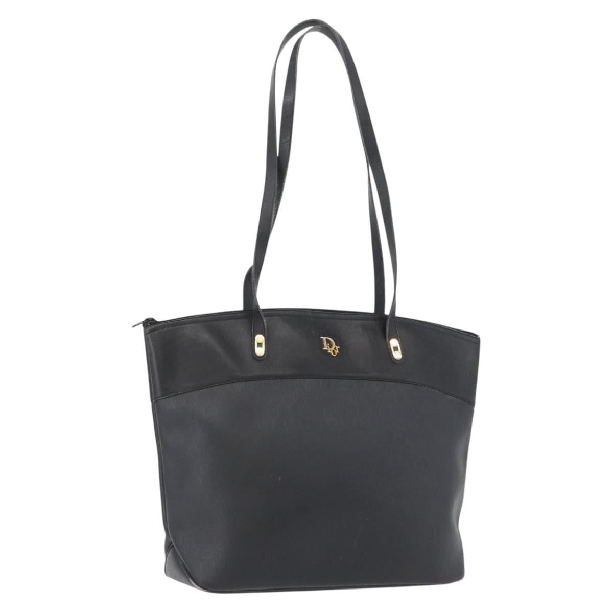 Christian Dior Honeycomb Canvas Shoulder Bag PVC Black Gold Auth 173515