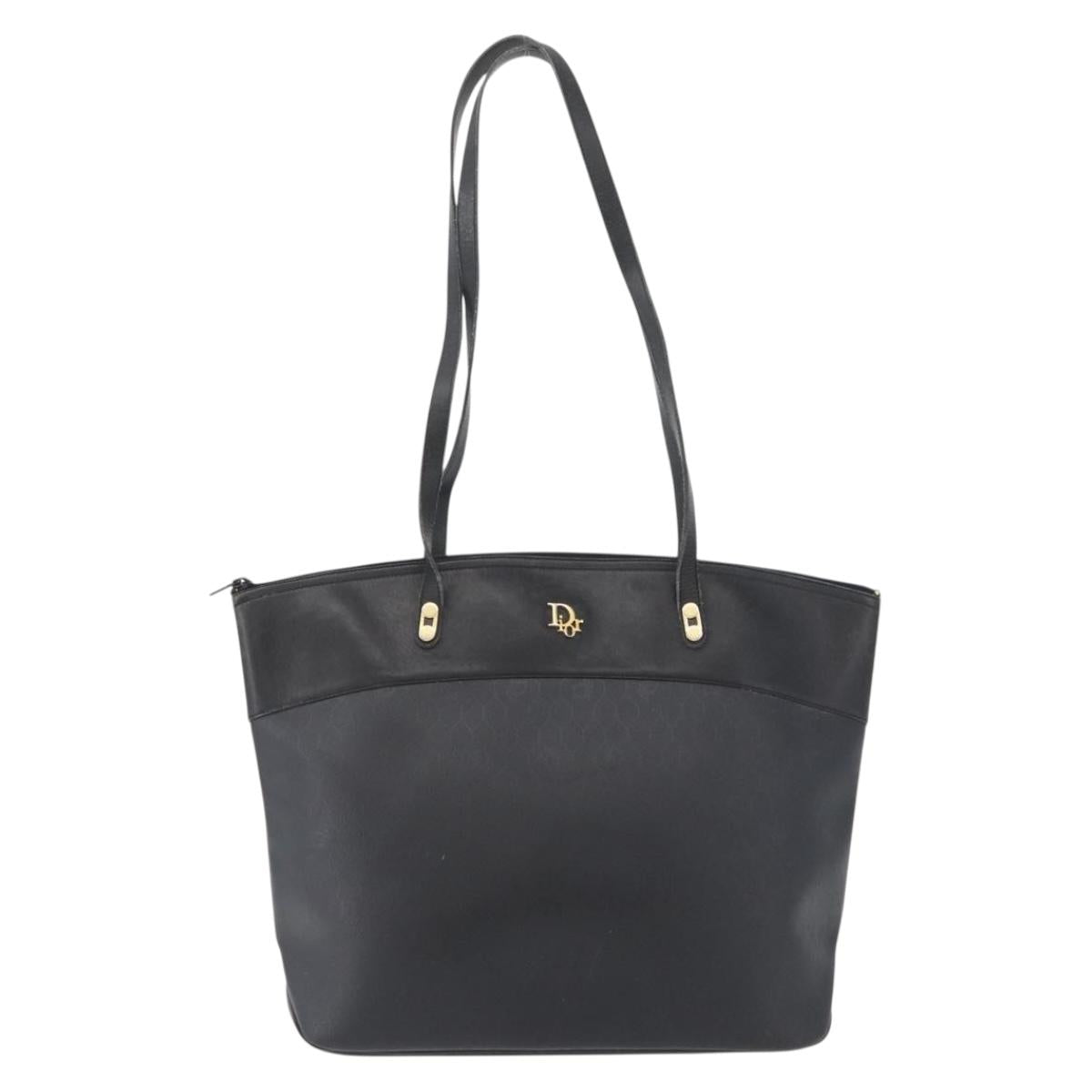 Christian Dior Honeycomb Canvas Shoulder Bag PVC Black Gold Auth 173515