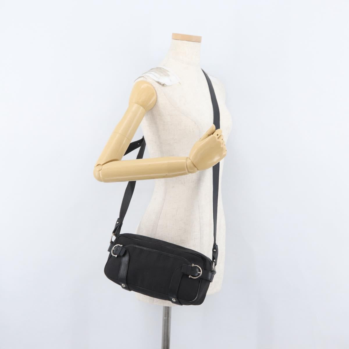 Salvatore Ferragamo Shoulder Bag Canvas Leather Black Silver Auth 173518