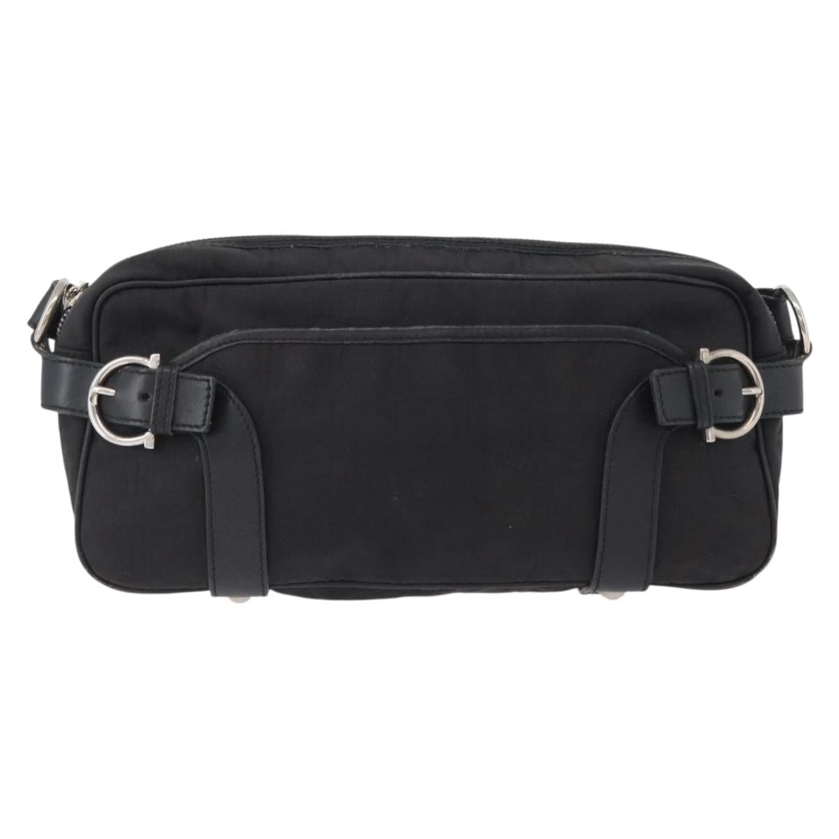 Salvatore Ferragamo Shoulder Bag Canvas Leather Black Silver Auth 173518
