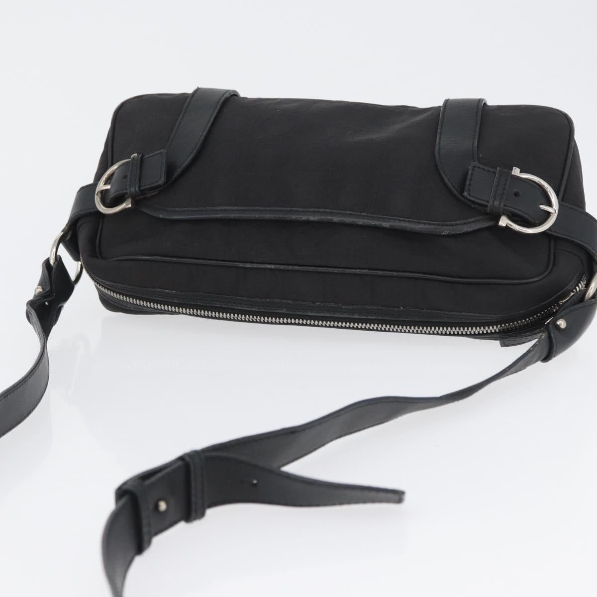 Salvatore Ferragamo Shoulder Bag Canvas Leather Black Silver Auth 173518