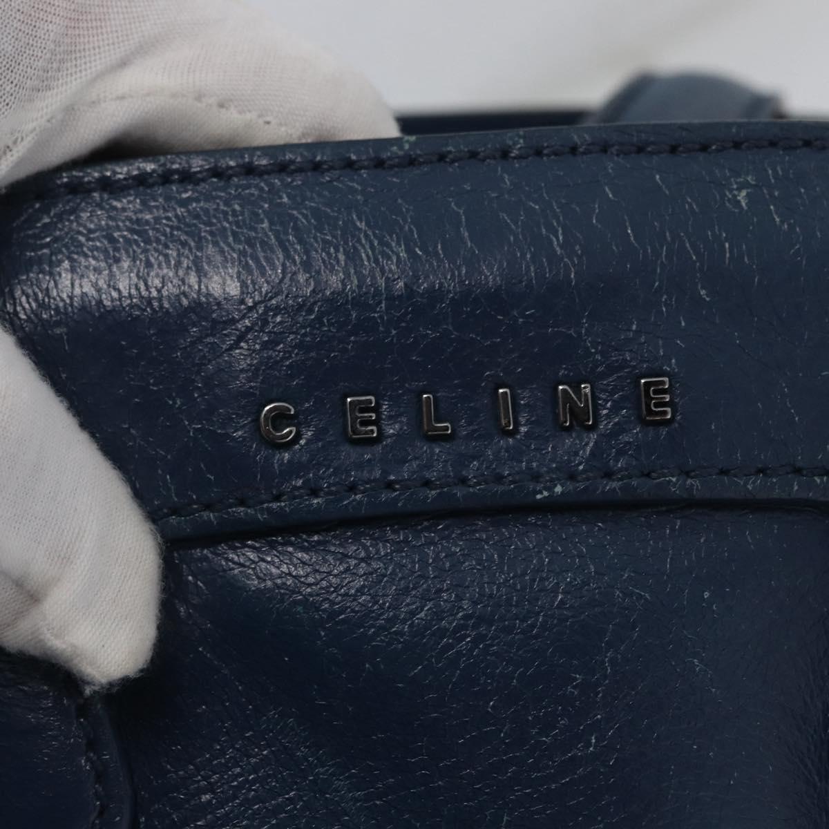 CELINE Hand Bag Leather Blue Silver Auth 173519