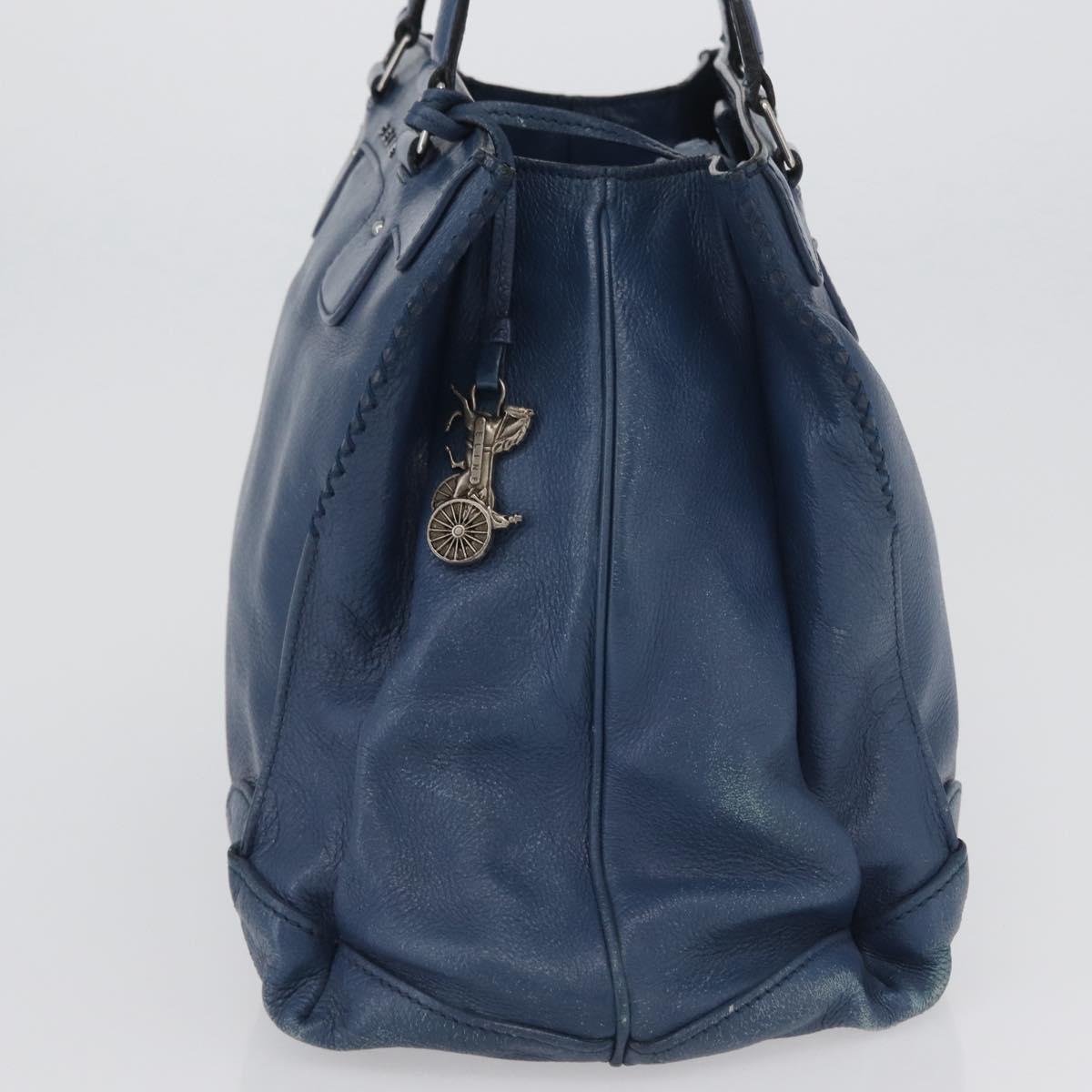 CELINE Hand Bag Leather Blue Silver Auth 173519