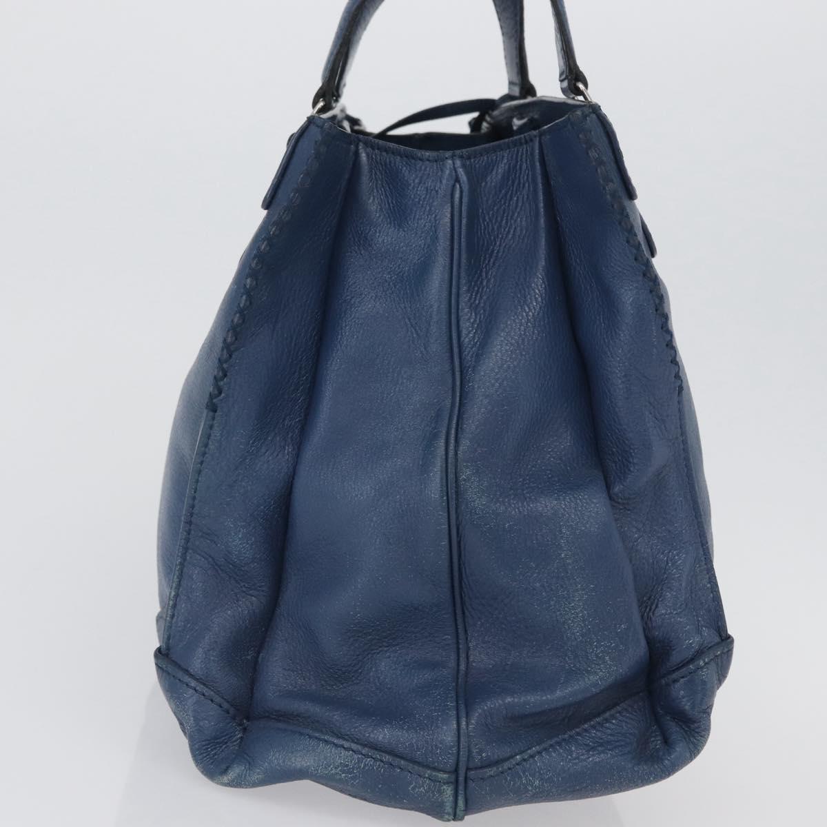 CELINE Hand Bag Leather Blue Silver Auth 173519