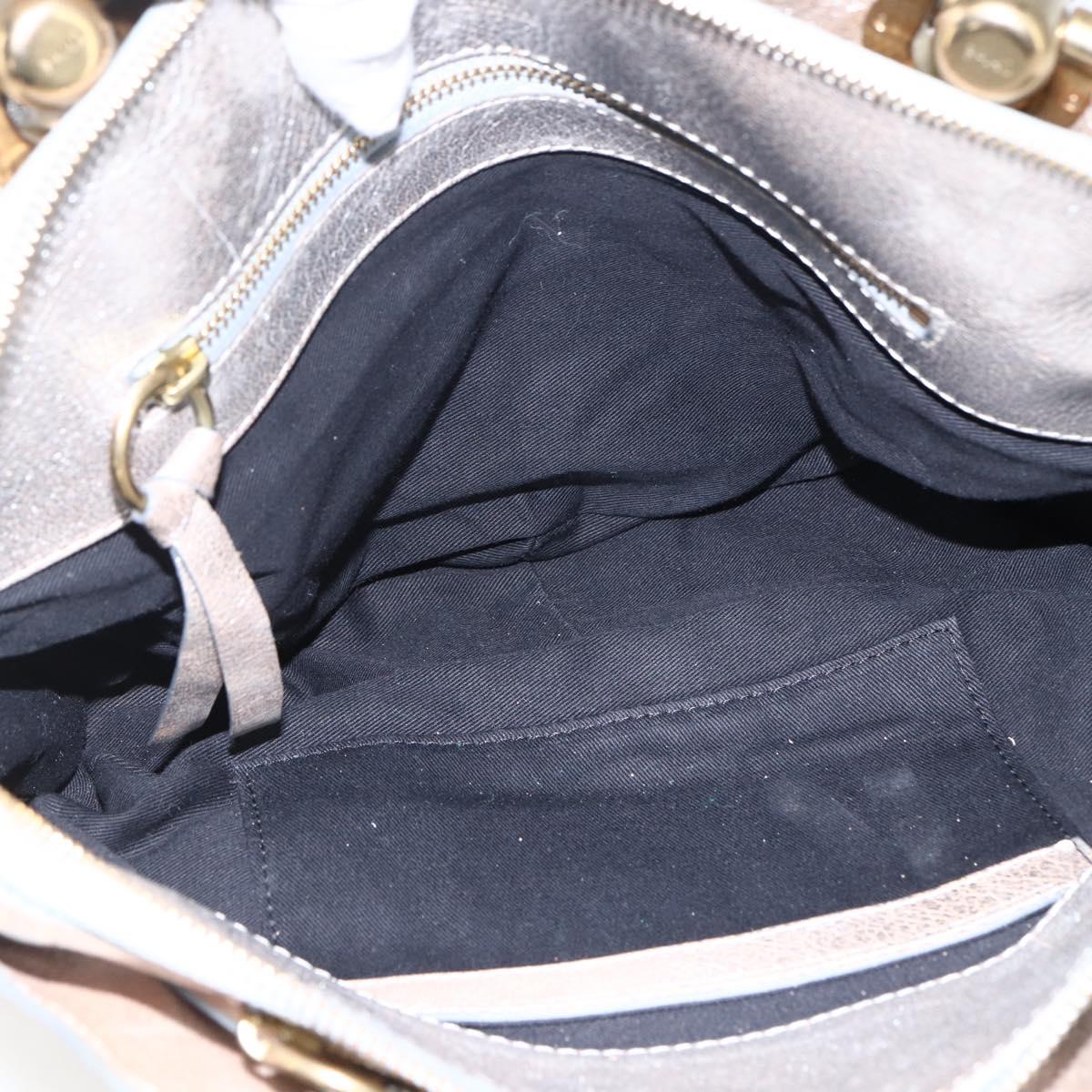 Chloe Hand Bag Leather Silver gold Auth 173521