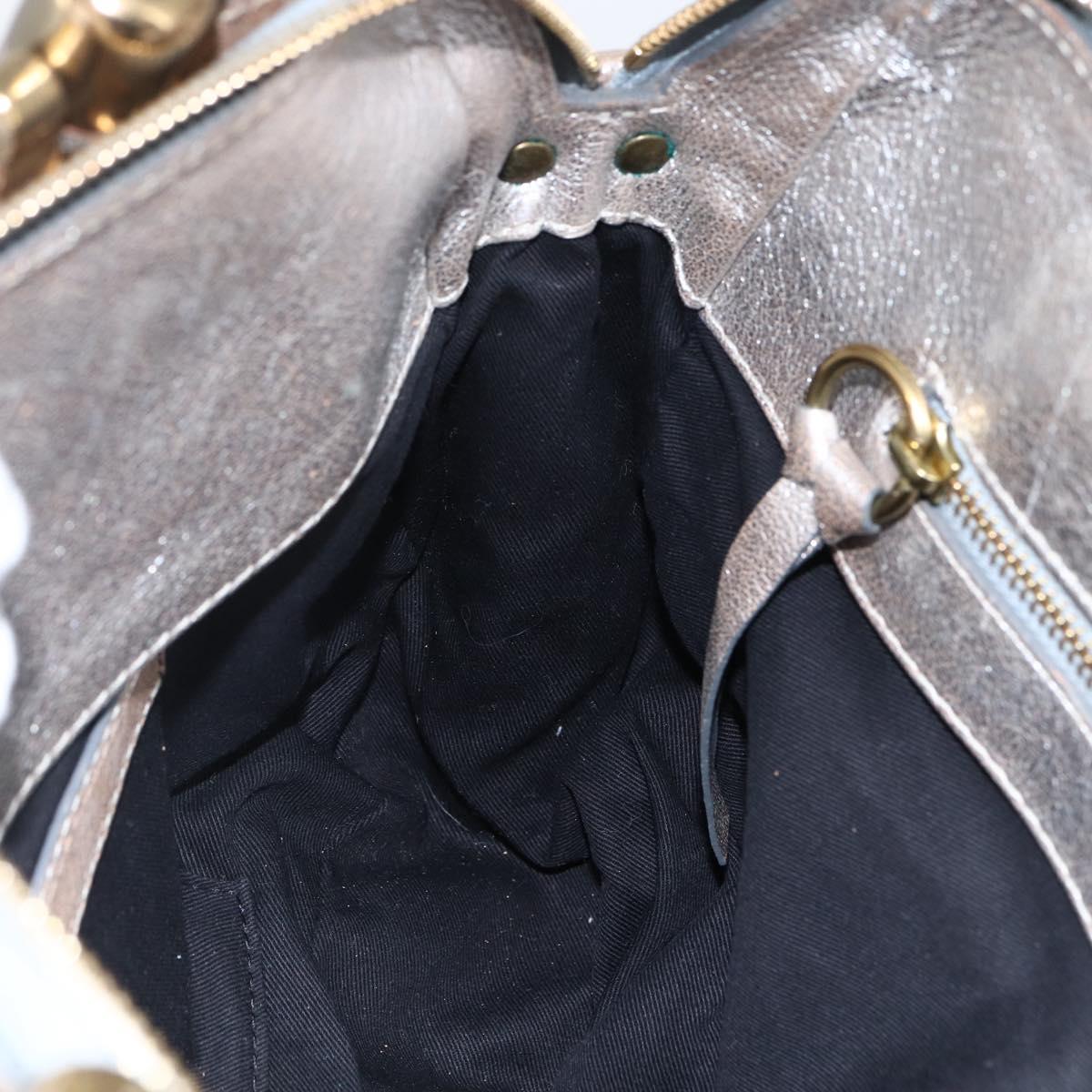Chloe Hand Bag Leather Silver gold Auth 173521