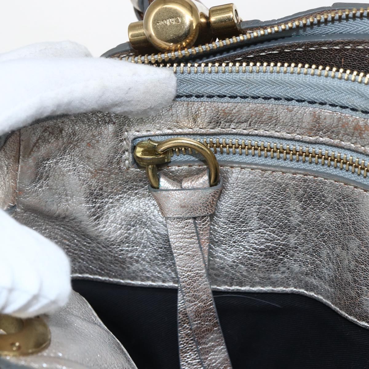 Chloe Hand Bag Leather Silver gold Auth 173521