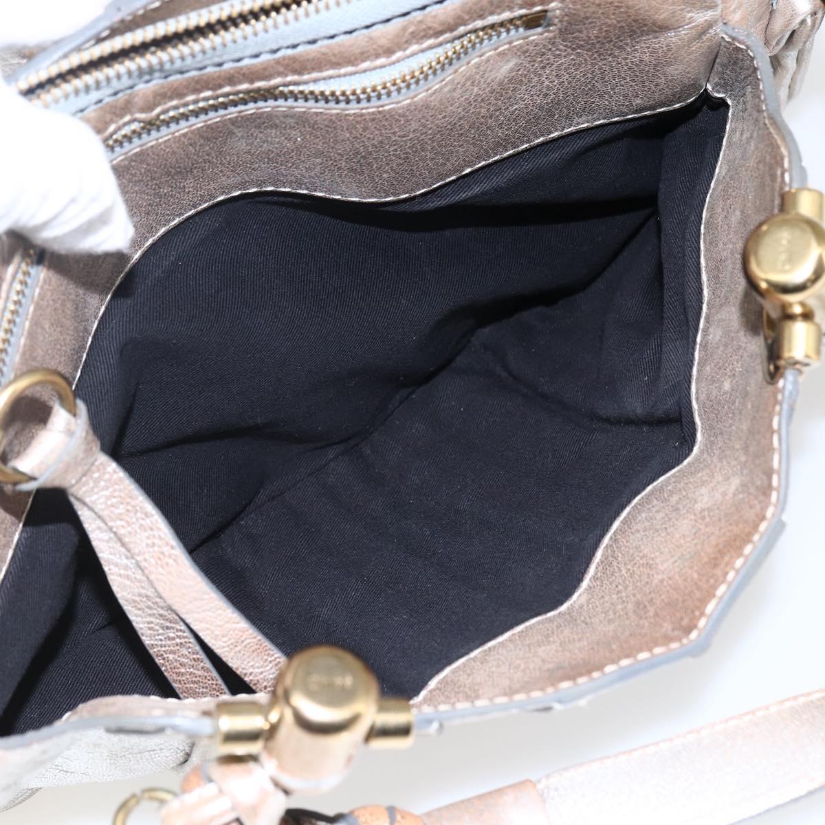 Chloe Hand Bag Leather Silver gold Auth 173521