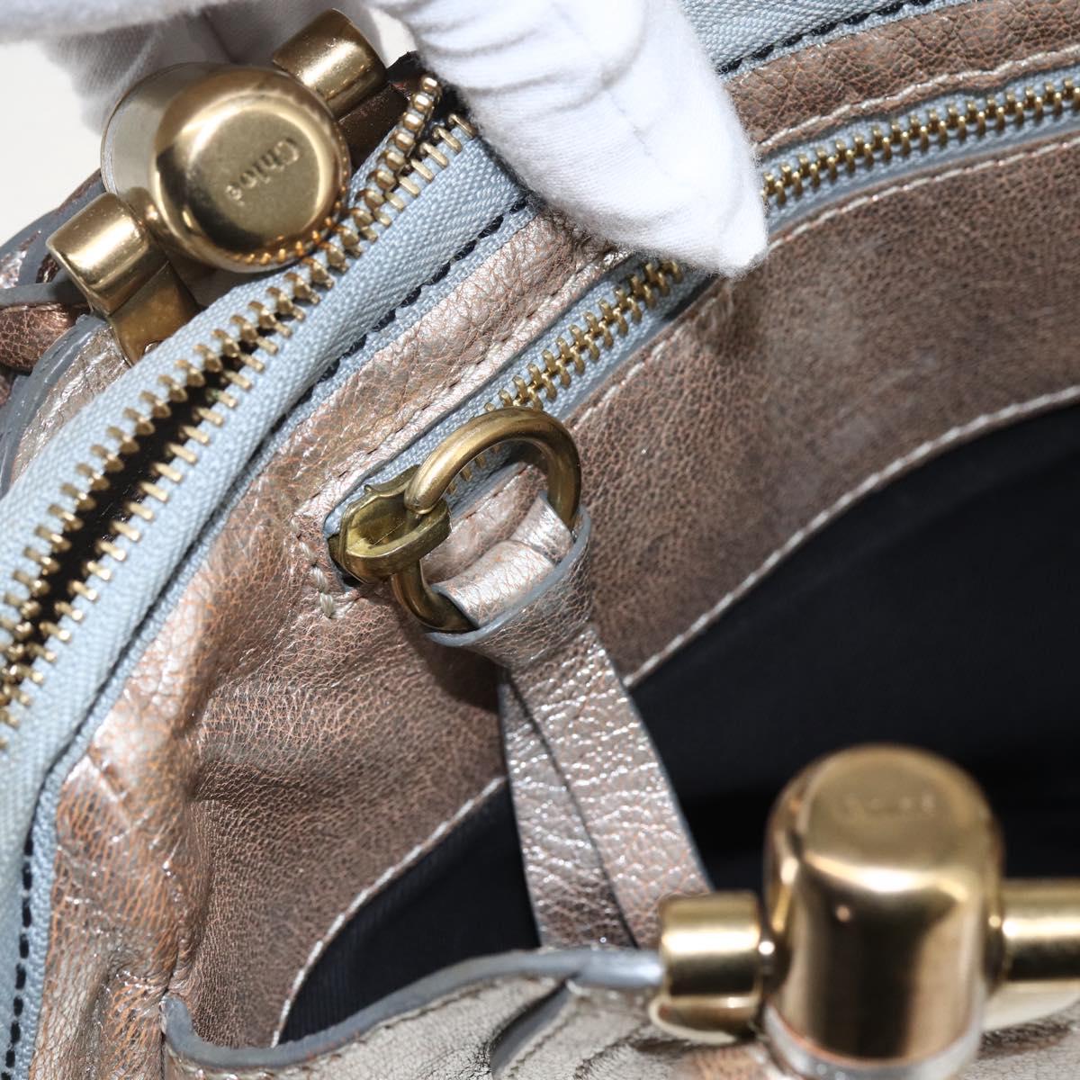Chloe Hand Bag Leather Silver gold Auth 173521