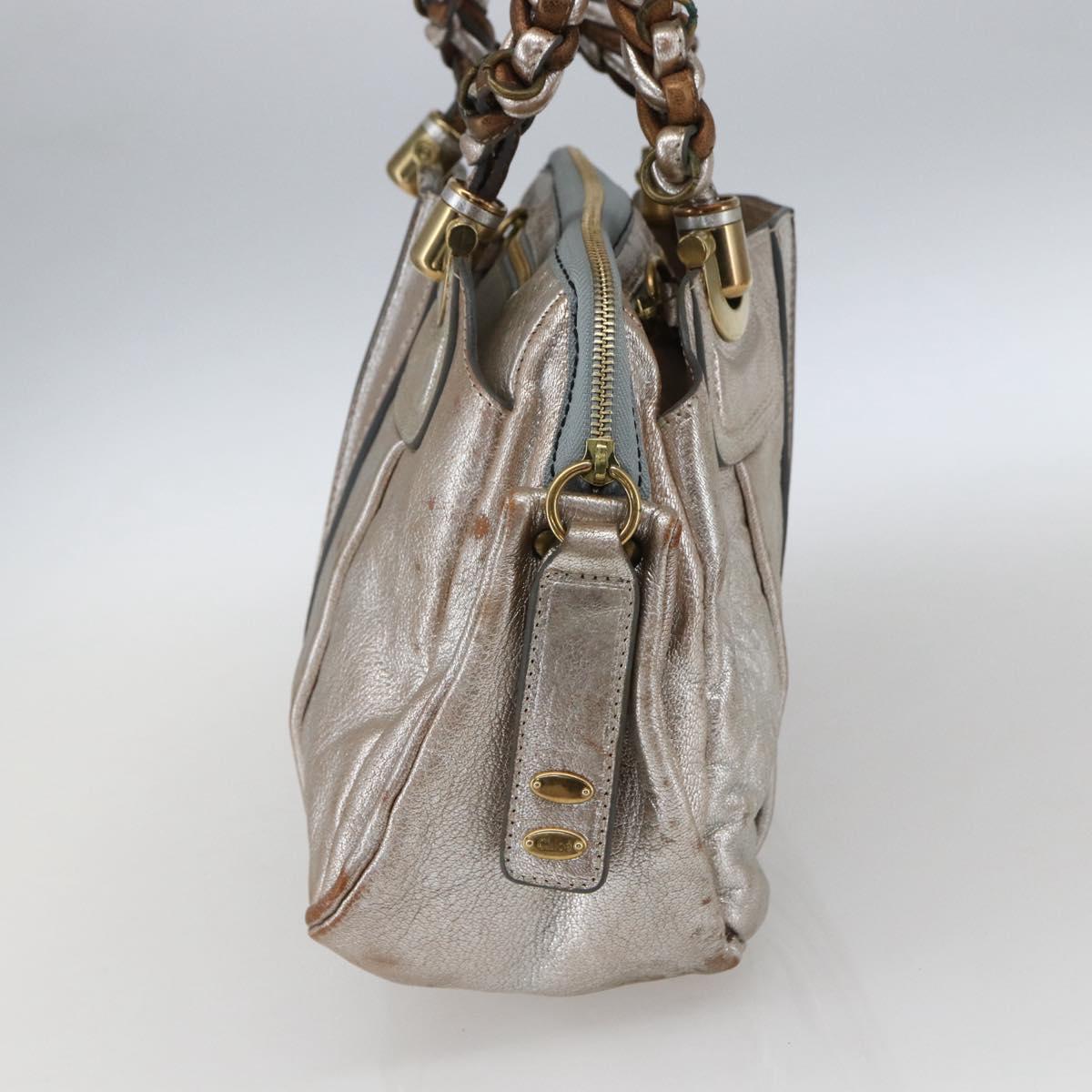 Chloe Hand Bag Leather Silver gold Auth 173521