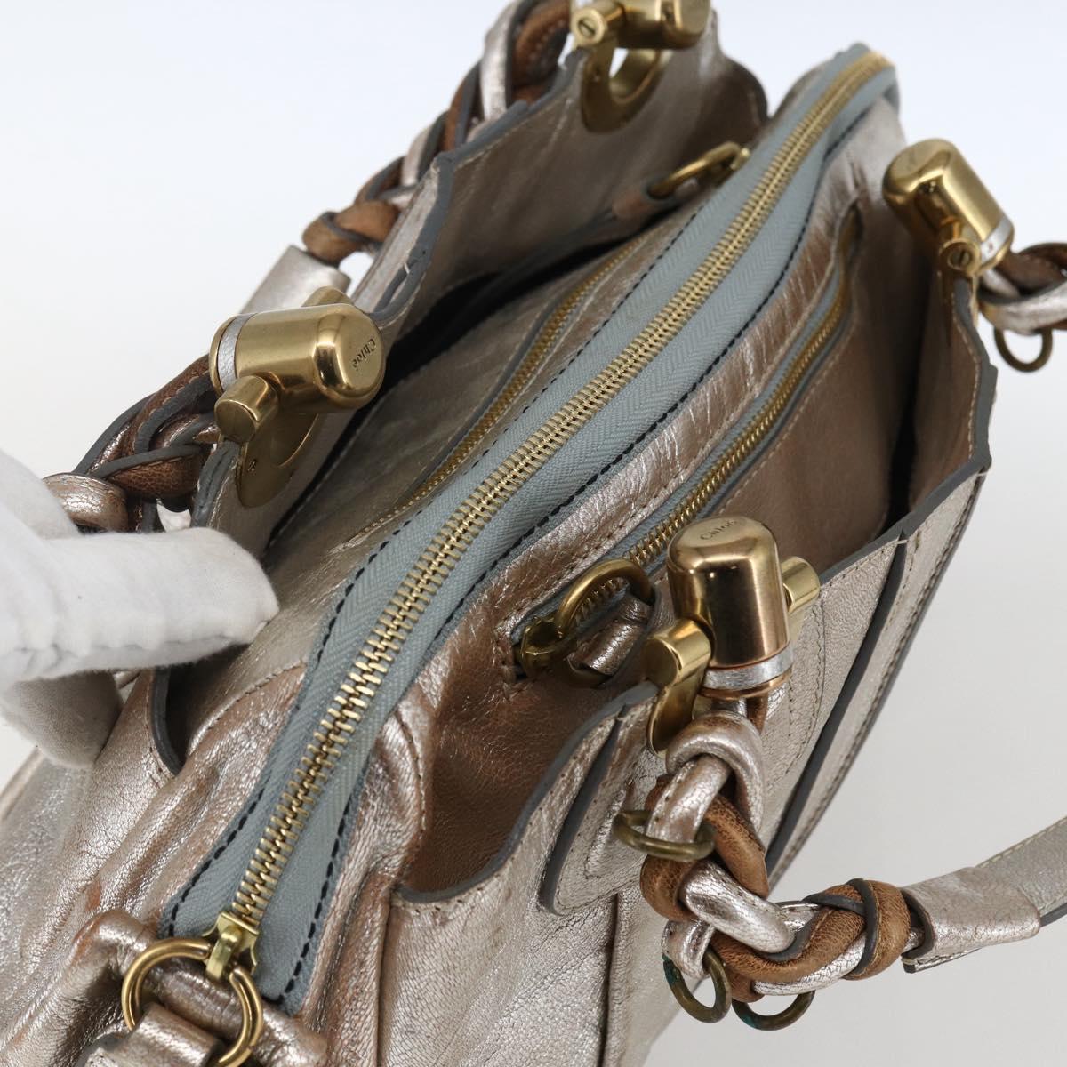Chloe Hand Bag Leather Silver gold Auth 173521