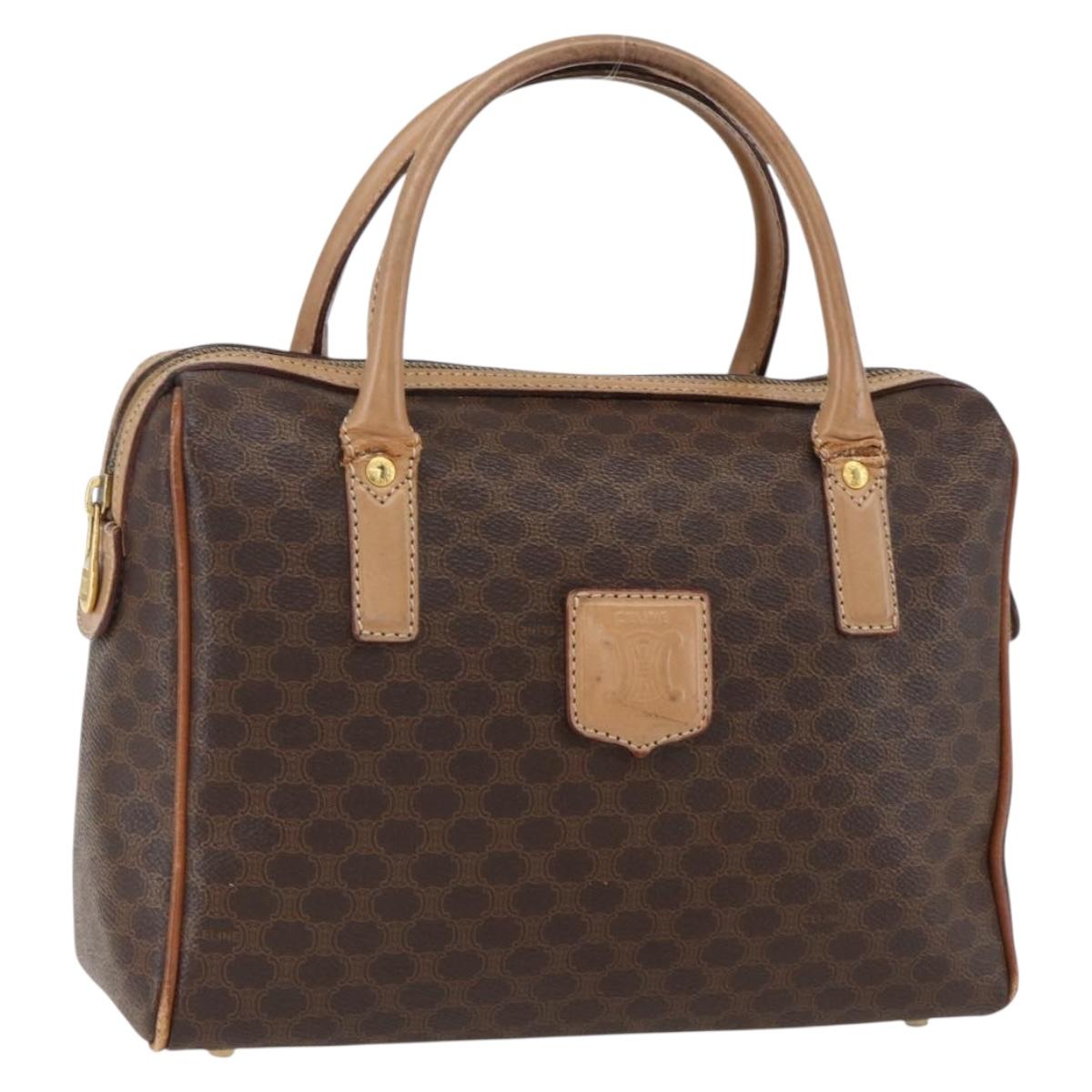 CELINE Macadam Canvas Hand Bag PVC Leather Brown Gold Auth 173522