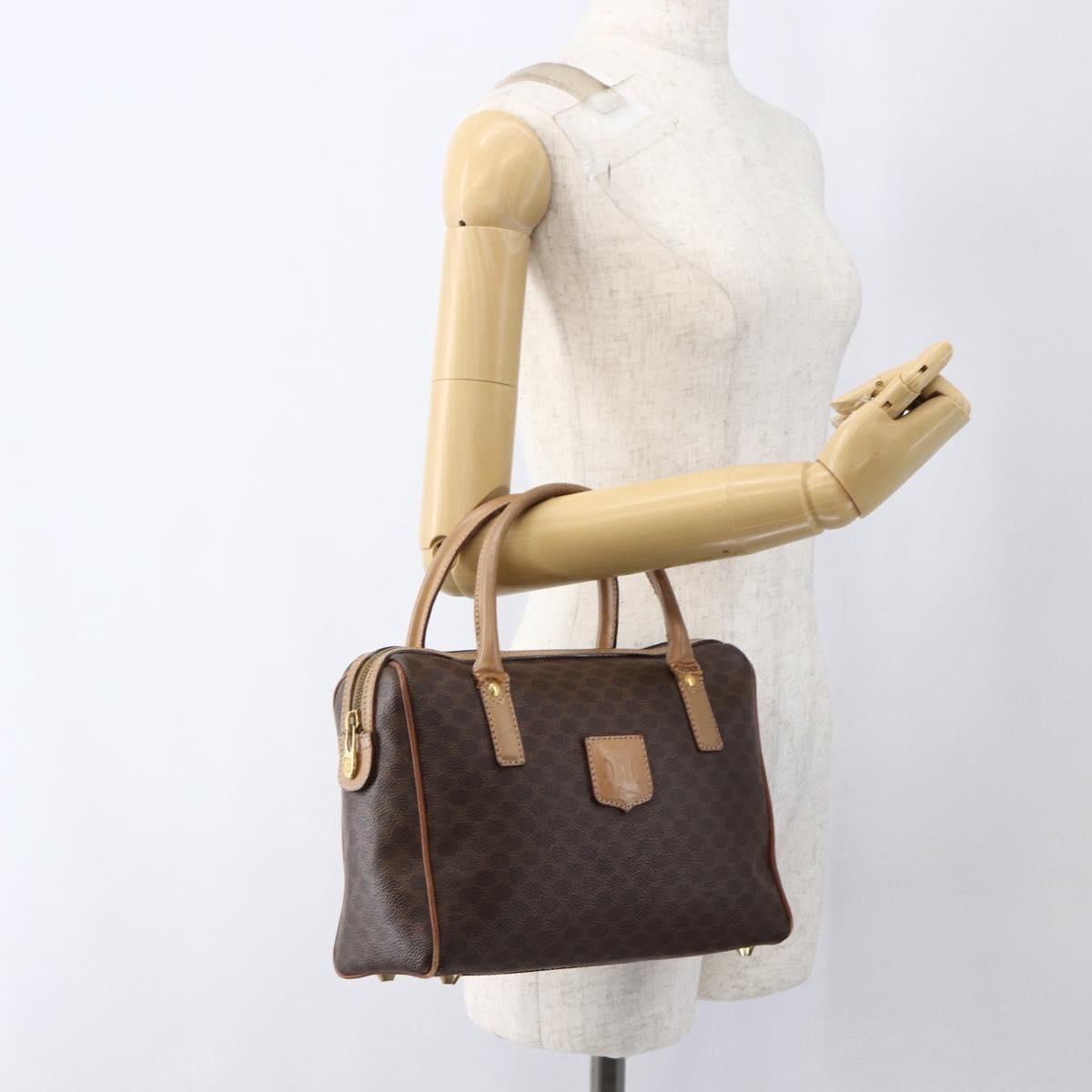 CELINE Macadam Canvas Hand Bag PVC Leather Brown Gold Auth 173522