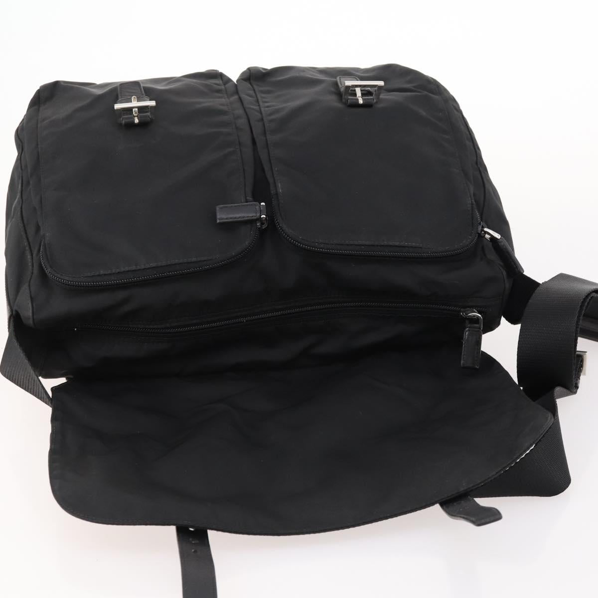 PRADA Shoulder Bag Nylon Black Silver Auth 173525