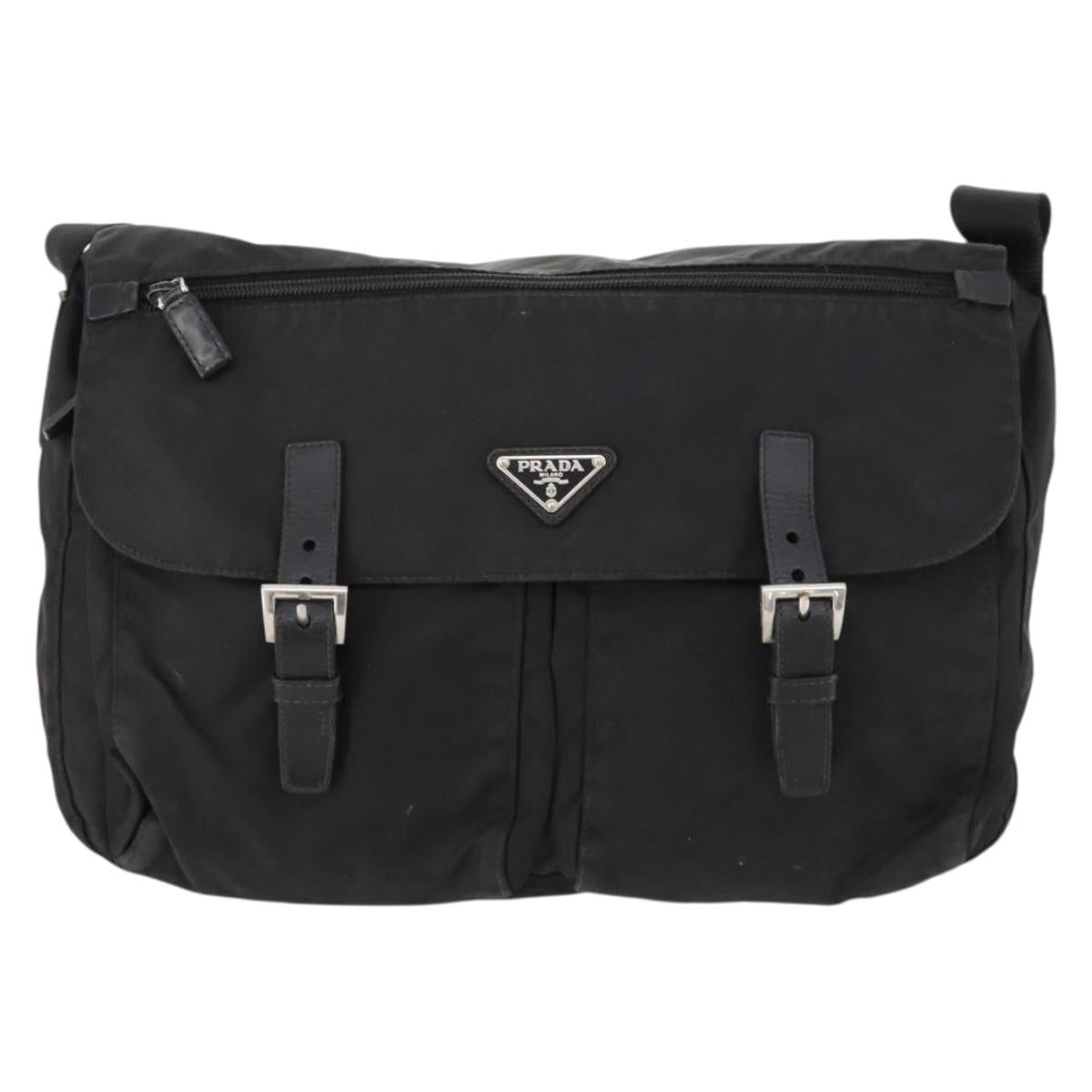 PRADA Shoulder Bag Nylon Black Silver Auth 173525