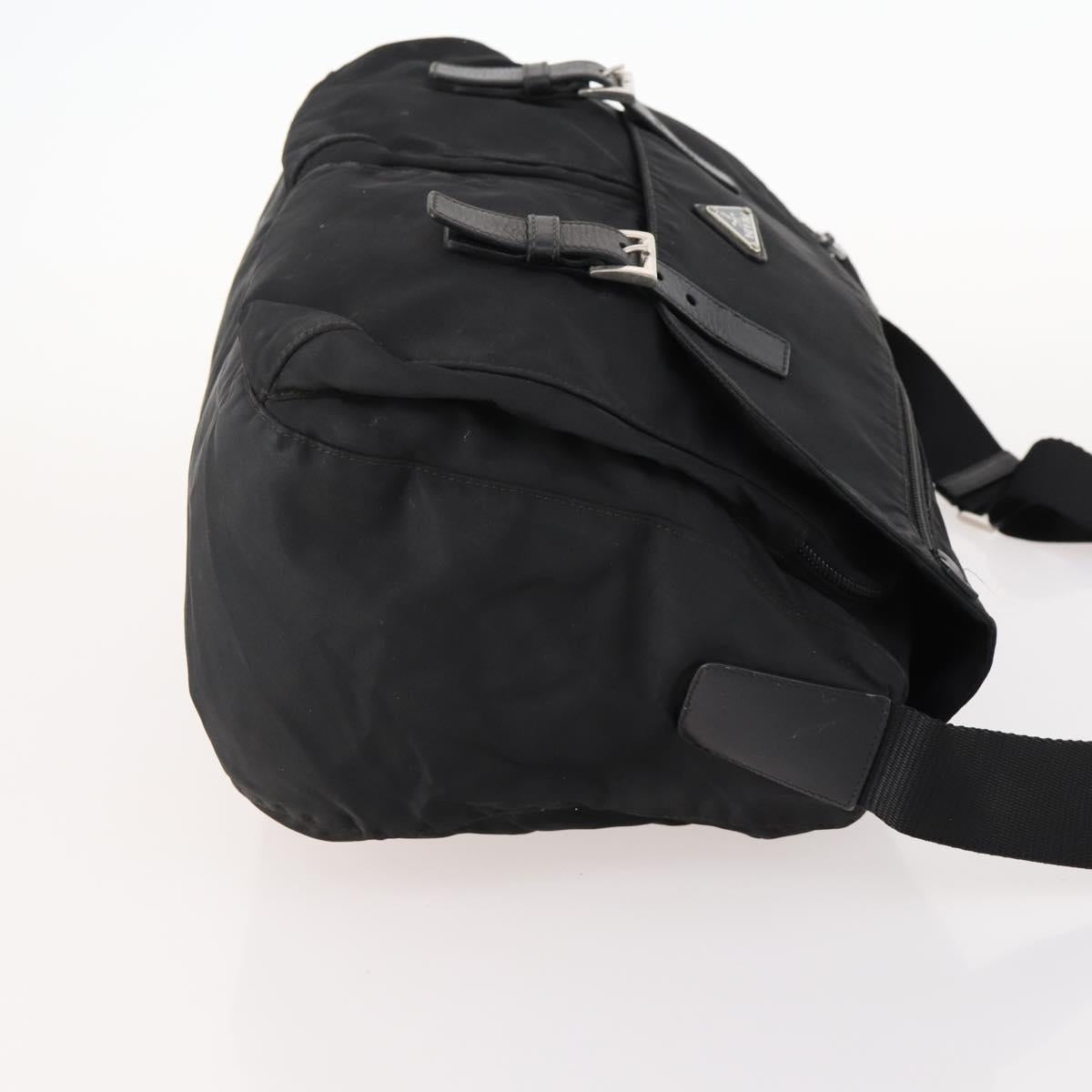 PRADA Shoulder Bag Nylon Black Silver Auth 173525