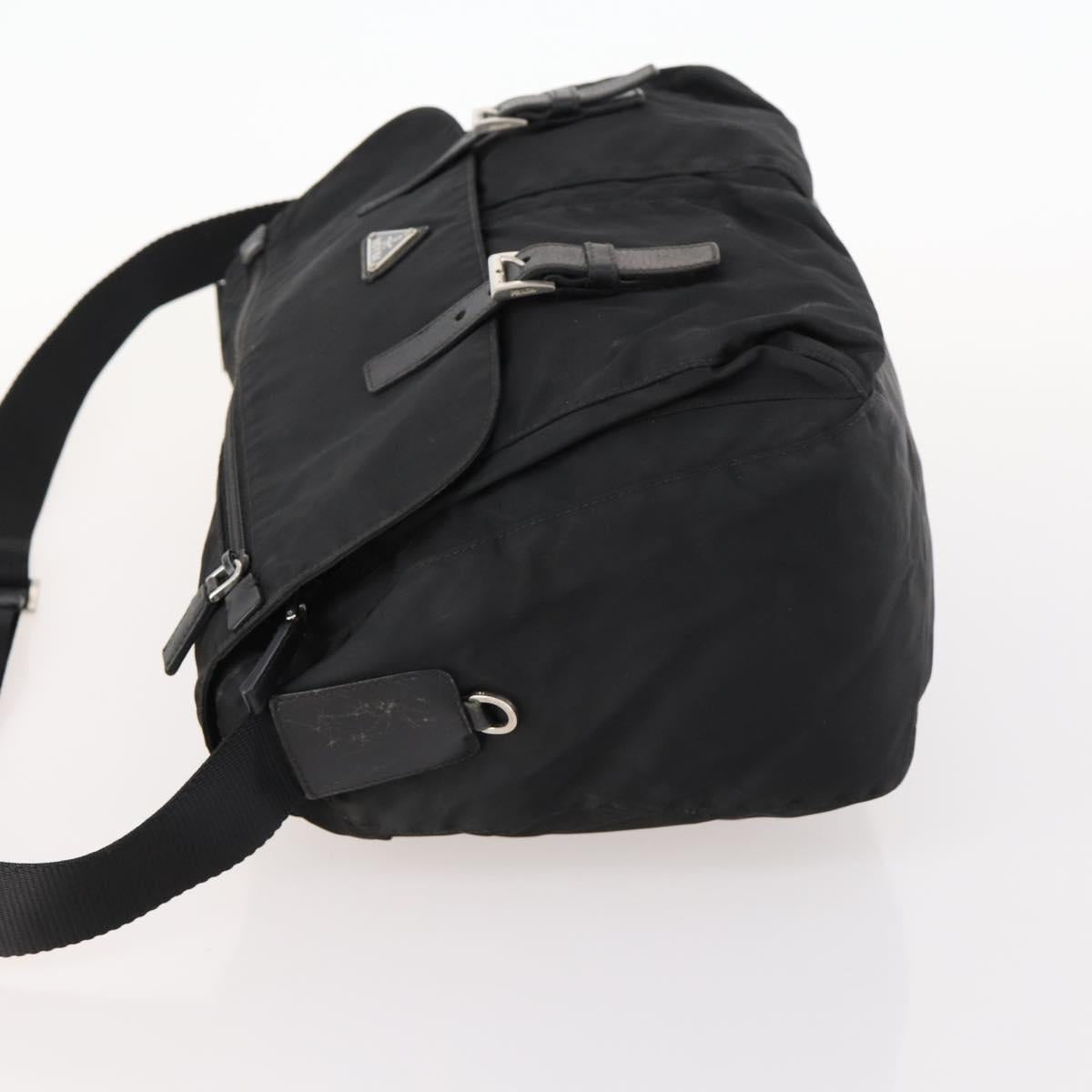 PRADA Shoulder Bag Nylon Black Silver Auth 173525