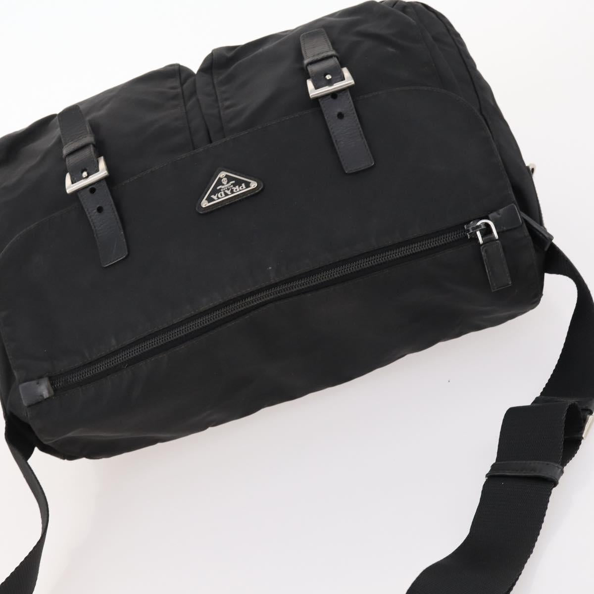 PRADA Shoulder Bag Nylon Black Silver Auth 173525