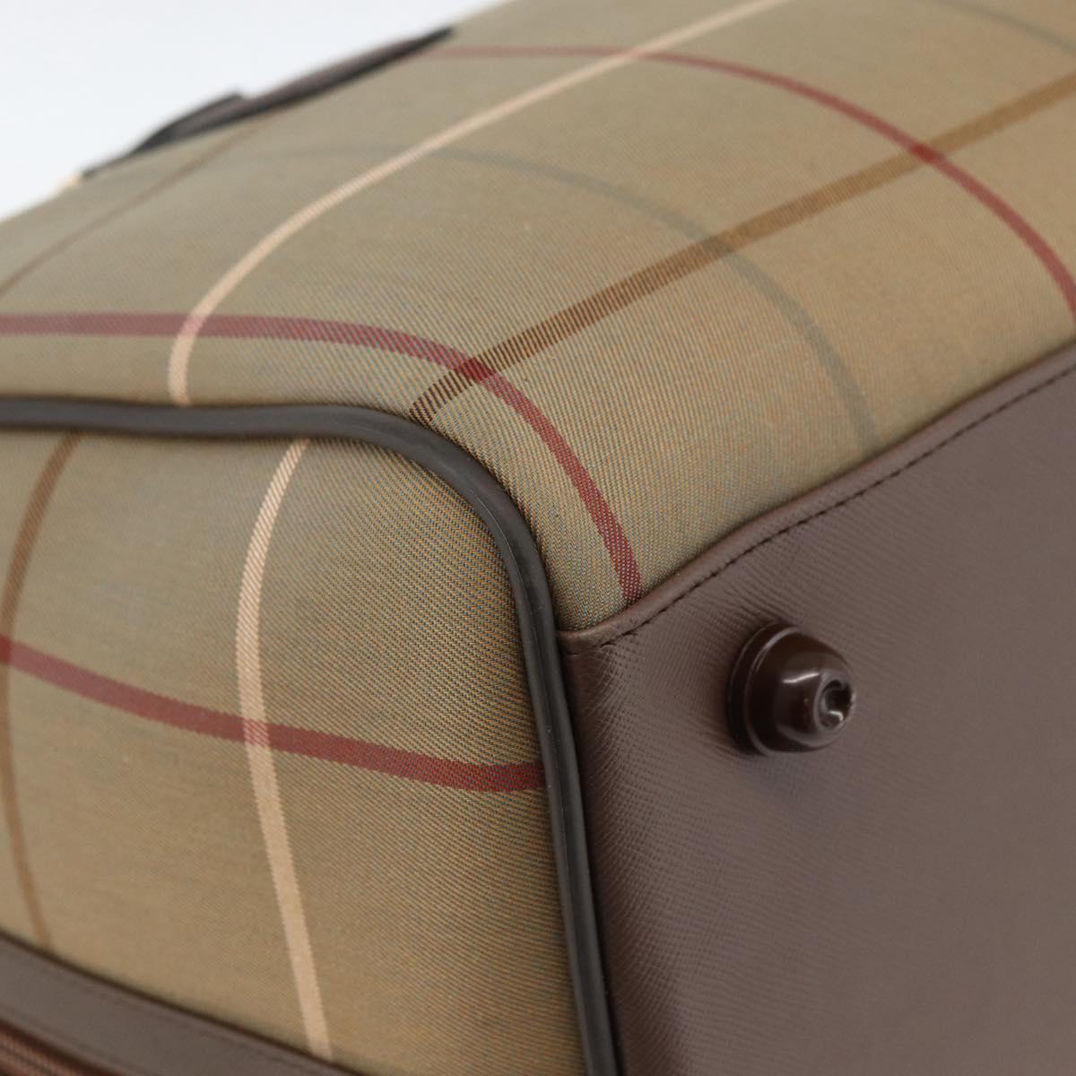 Burberrys Nova Check Boston Bag Canvas Leather Beige Gold Auth 173526