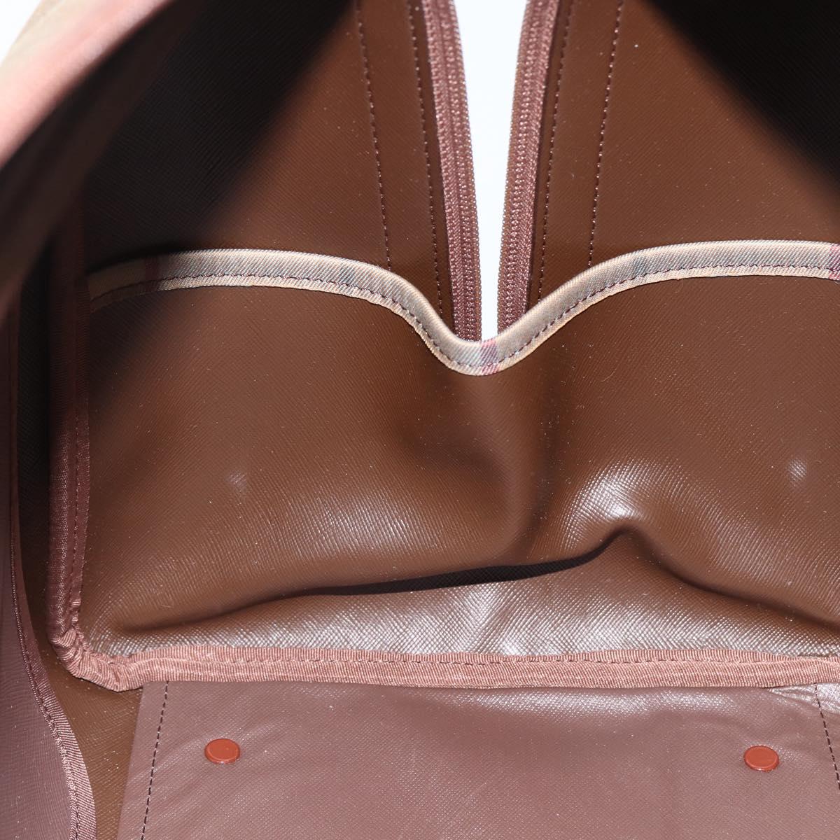 Burberrys Nova Check Boston Bag Canvas Leather Beige Gold Auth 173526