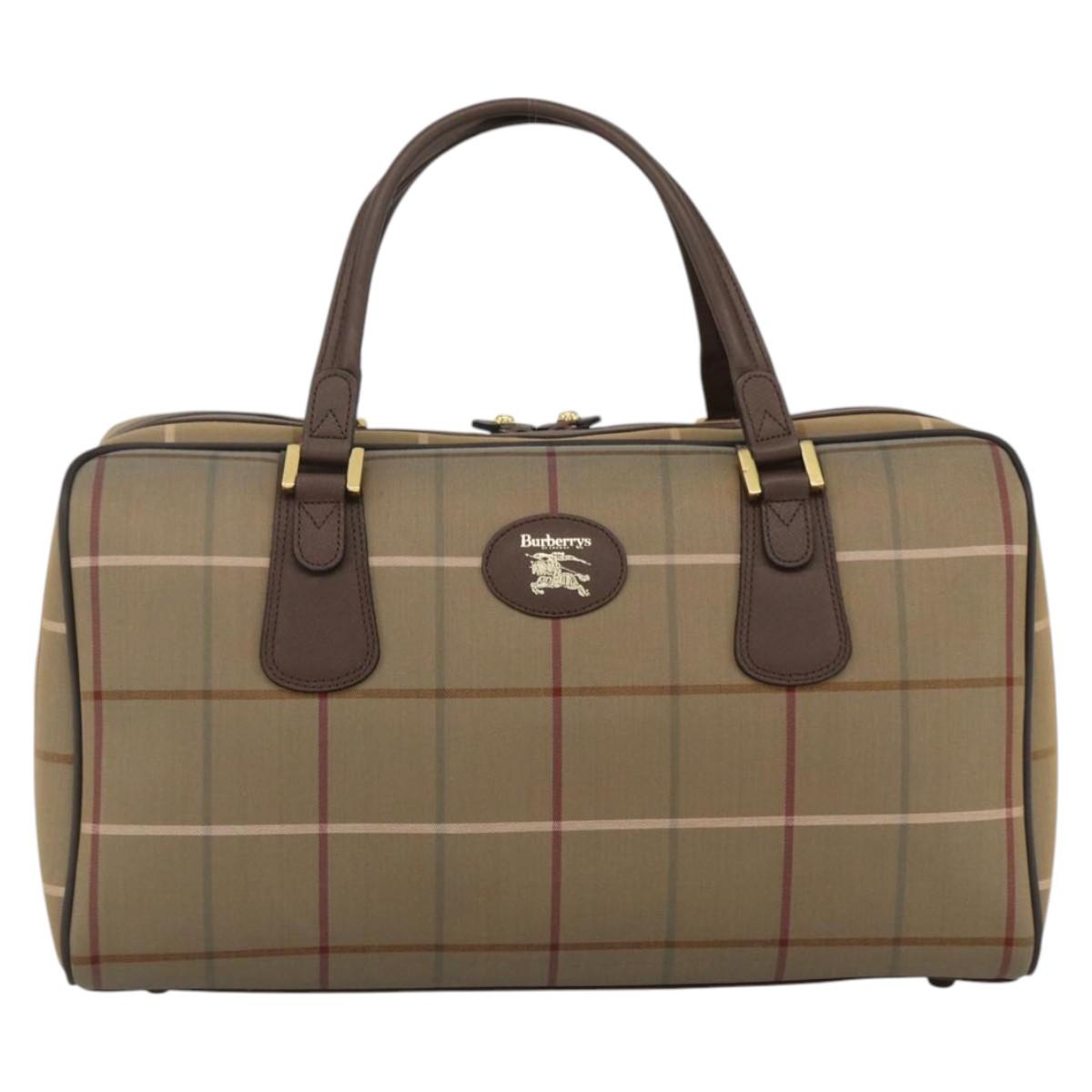 Burberrys Nova Check Boston Bag Canvas Leather Beige Gold Auth 173526