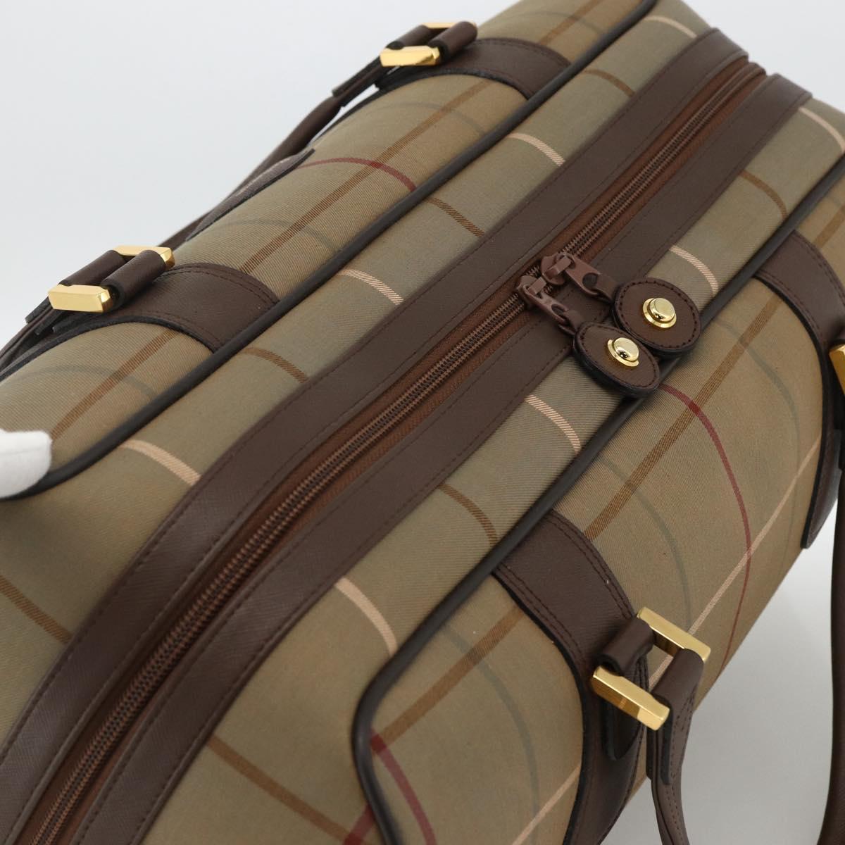 Burberrys Nova Check Boston Bag Canvas Leather Beige Gold Auth 173526