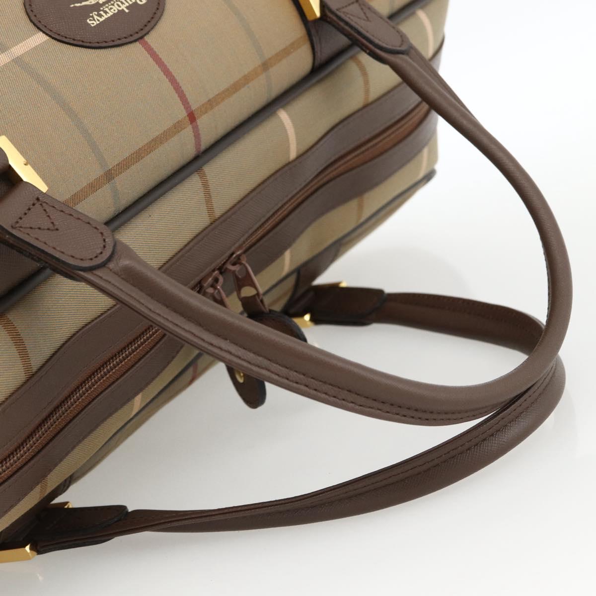 Burberrys Nova Check Boston Bag Canvas Leather Beige Gold Auth 173526