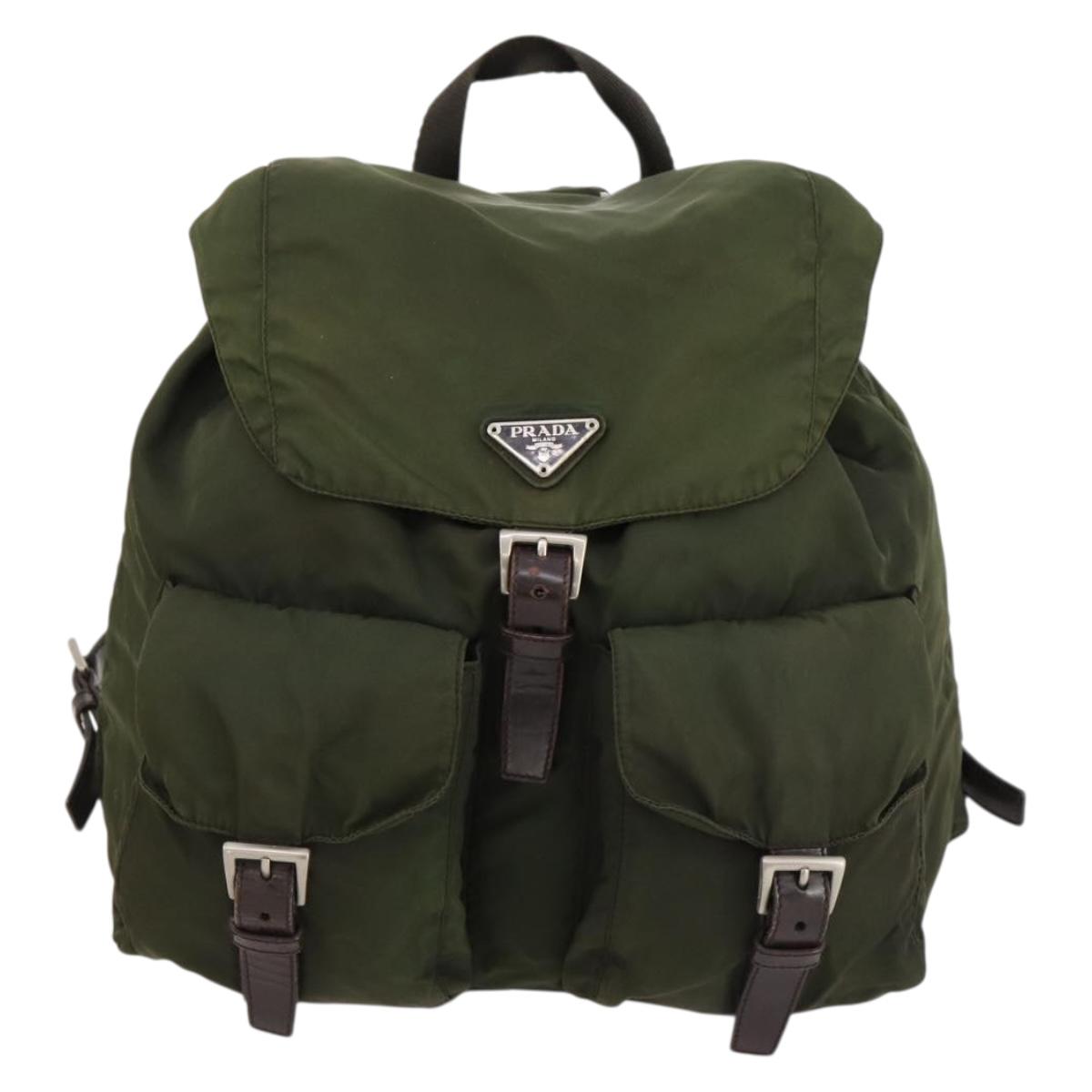 PRADA Backpack Nylon Khaki Silver Auth 173527