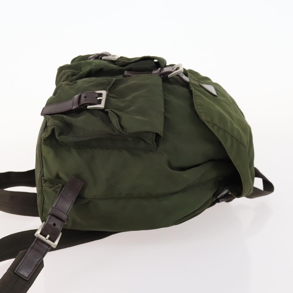 PRADA Backpack Nylon Khaki Silver Auth 173527