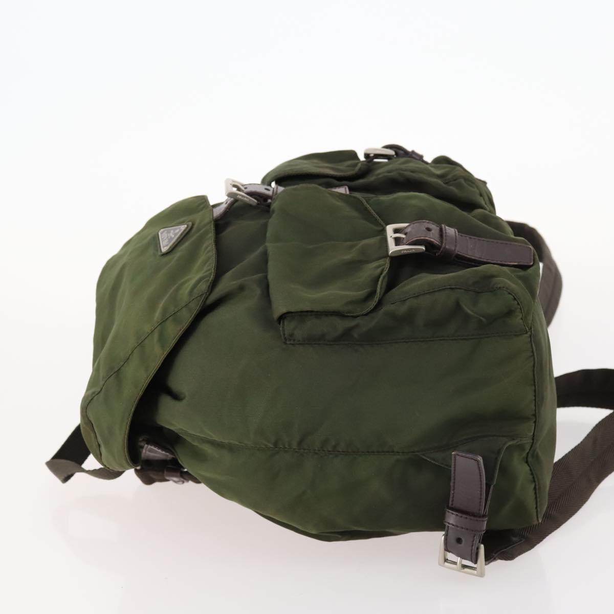 PRADA Backpack Nylon Khaki Silver Auth 173527