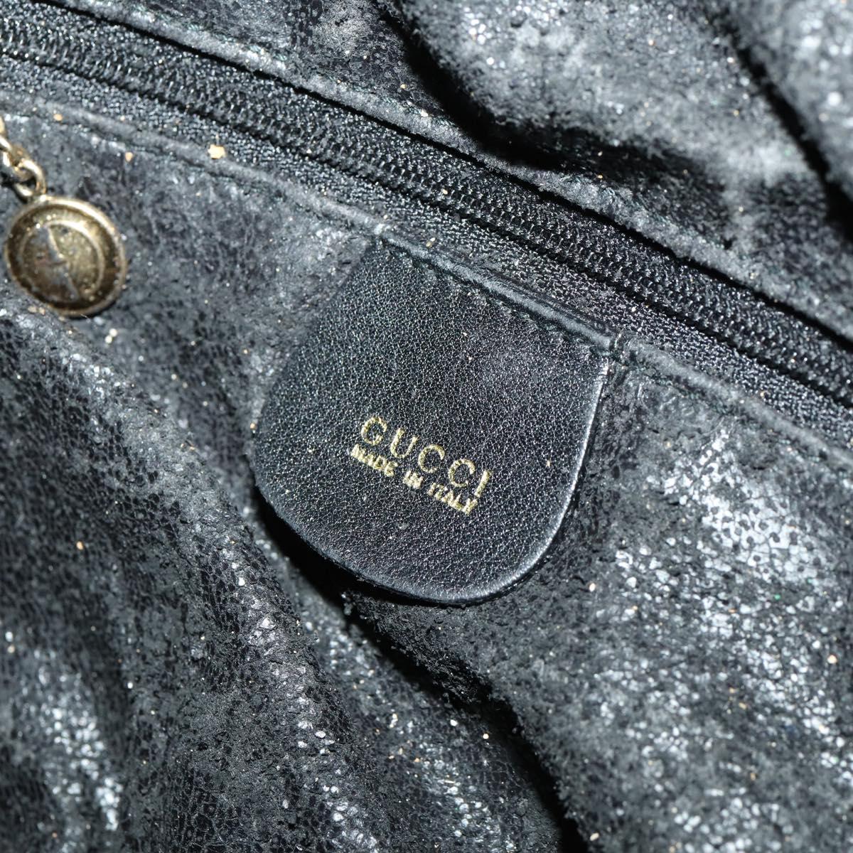 GUCCI Bamboo Hand Bag Leather 2way Black Gold 001 1998 1577 Auth 173531