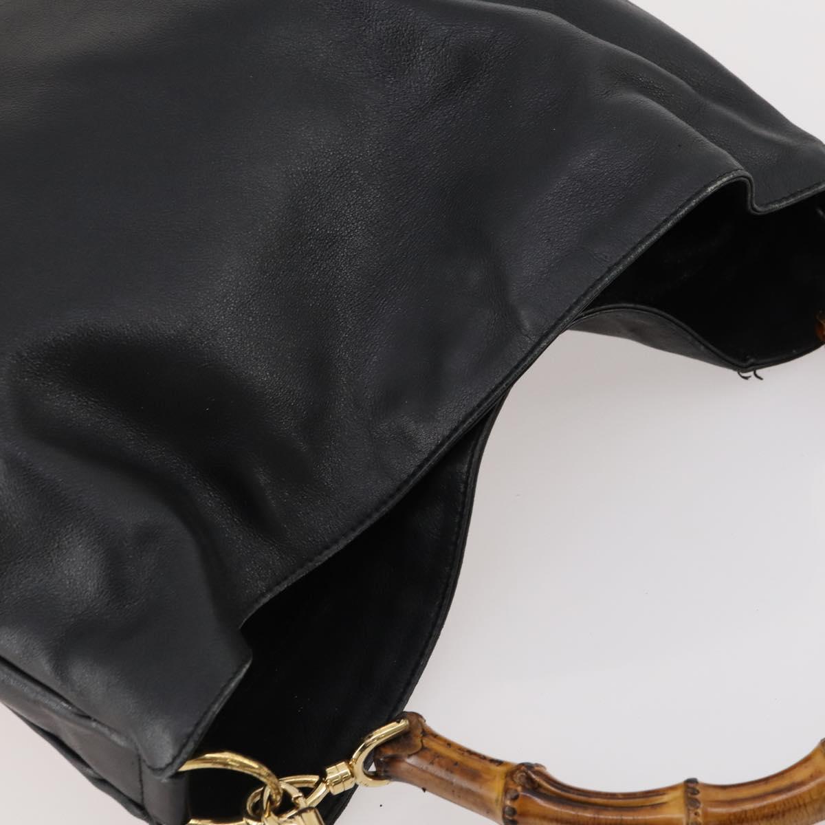 GUCCI Bamboo Hand Bag Leather 2way Black Gold 001 1998 1577 Auth 173531