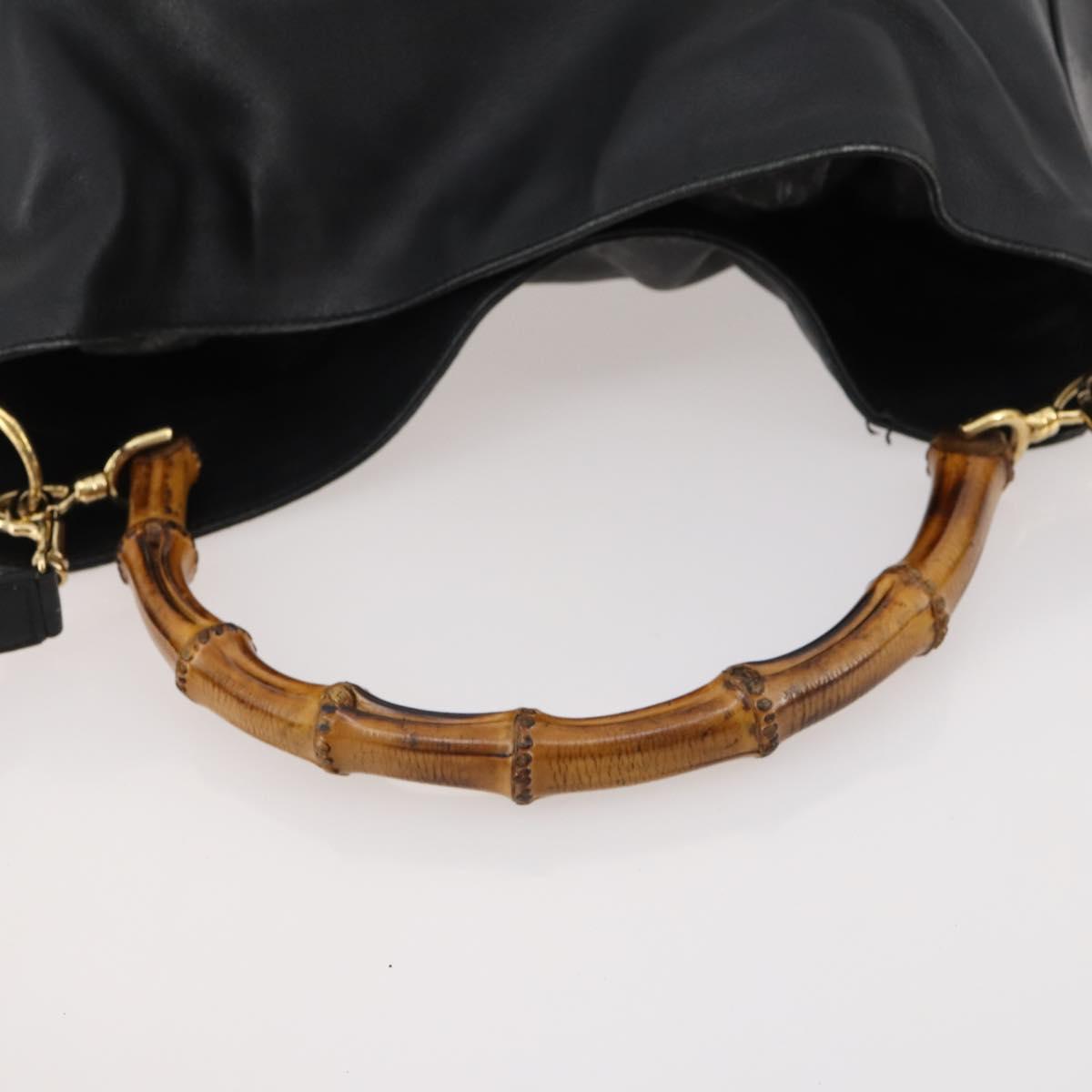 GUCCI Bamboo Hand Bag Leather 2way Black Gold 001 1998 1577 Auth 173531