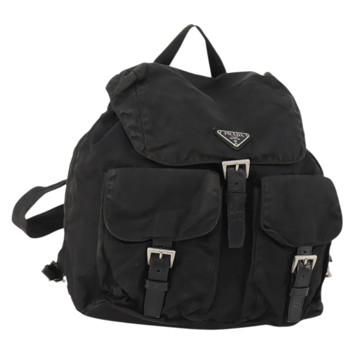 PRADA Backpack Nylon Leather Black Silver Auth 173533