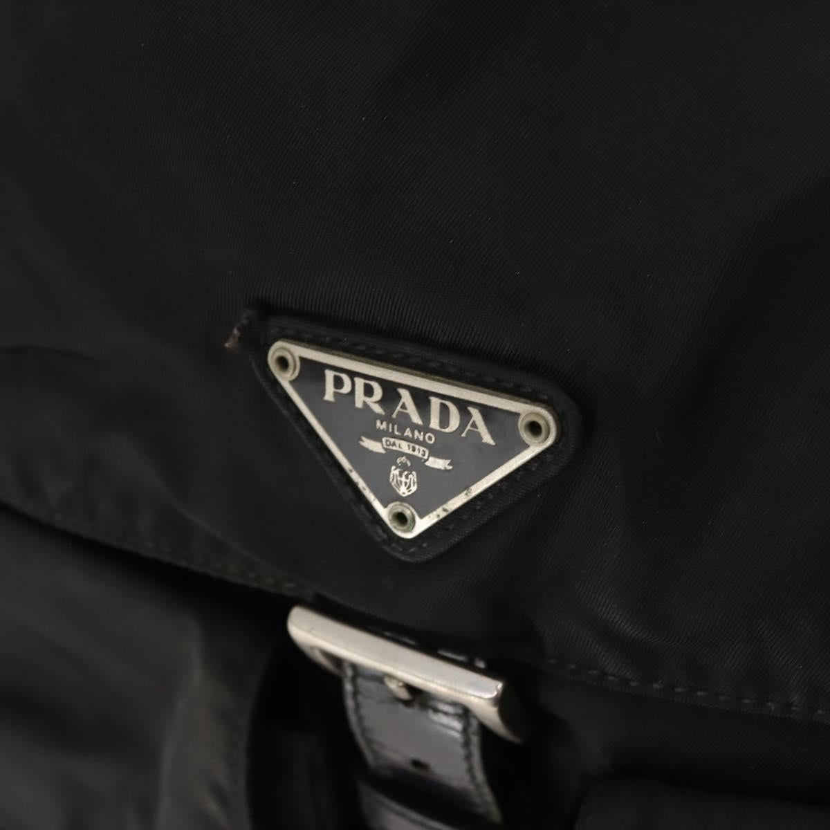 PRADA Backpack Nylon Leather Black Silver Auth 173533