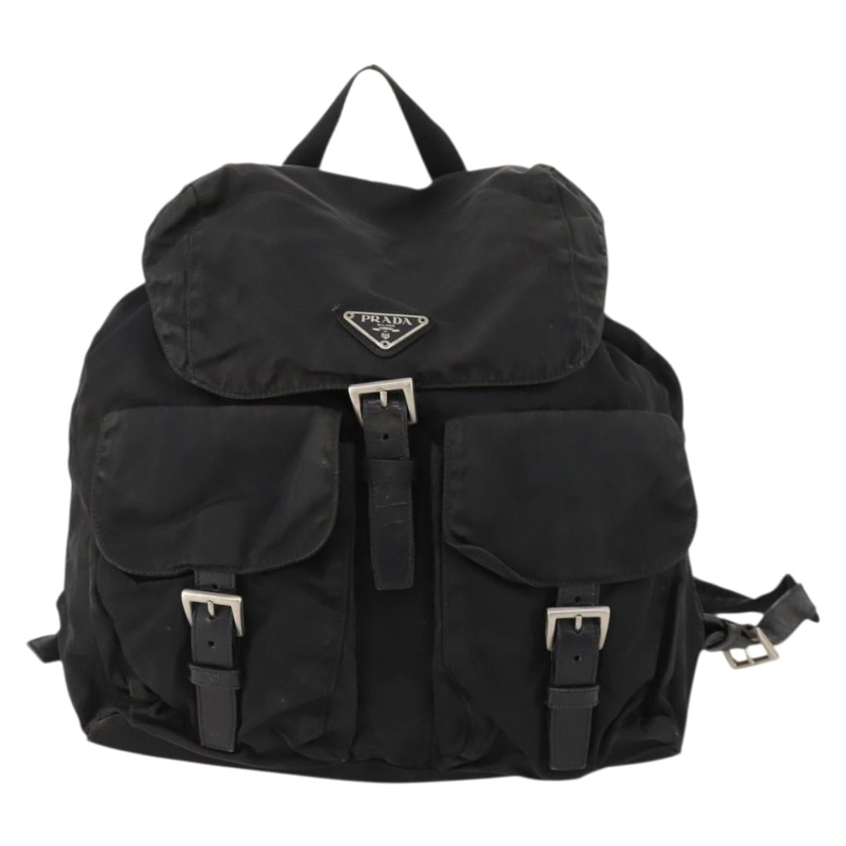 PRADA Backpack Nylon Leather Black Silver Auth 173533
