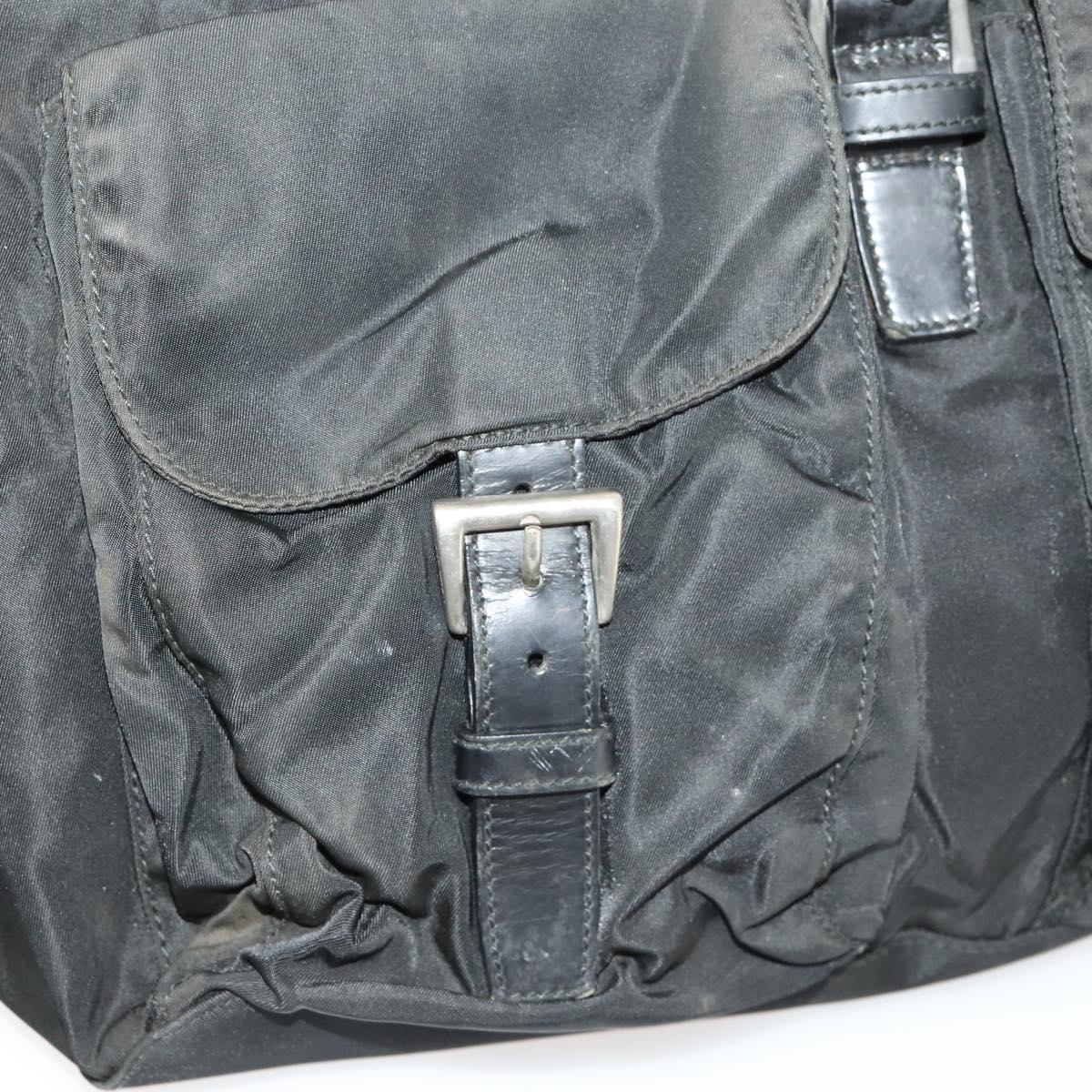 PRADA Backpack Nylon Leather Black Silver Auth 173533