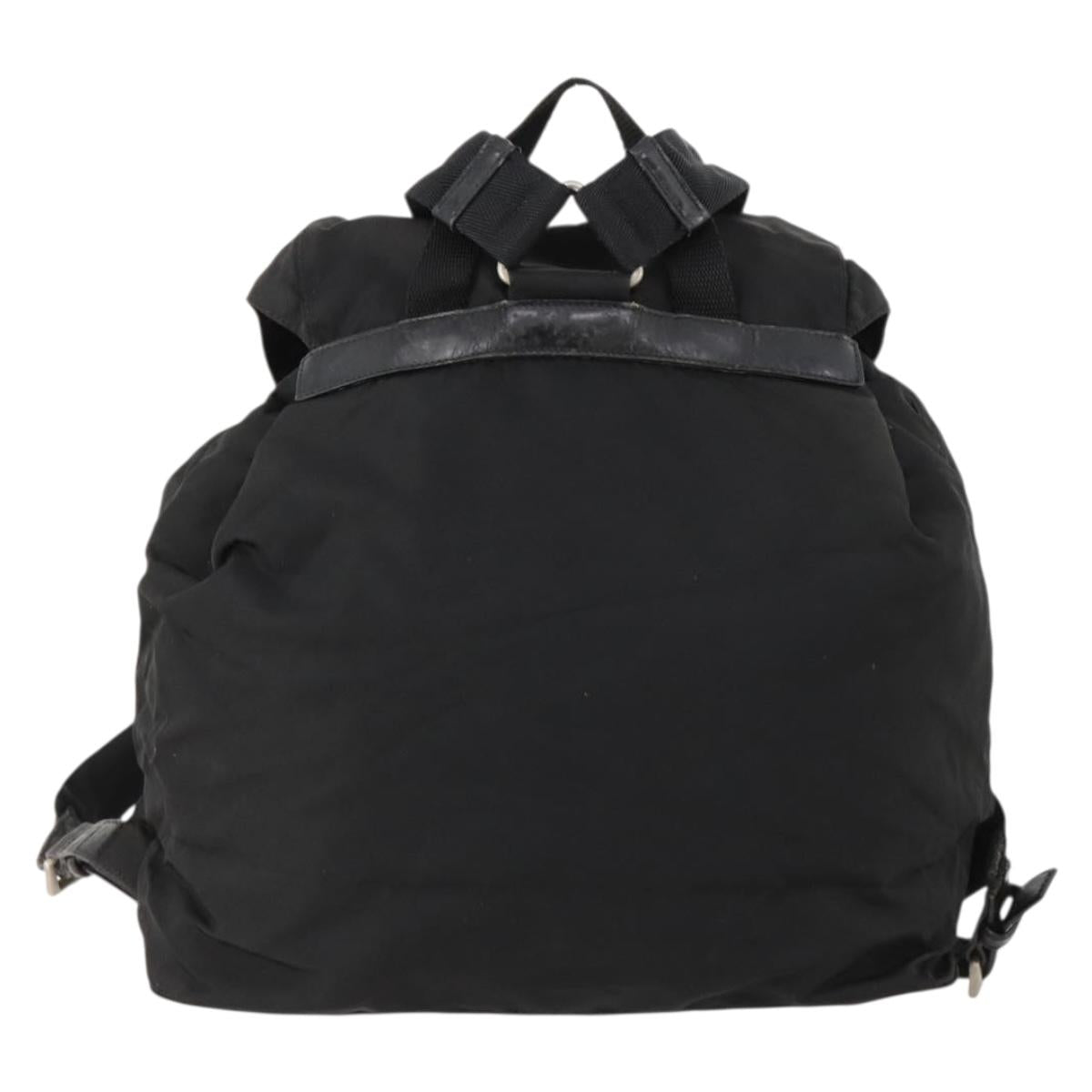 PRADA Backpack Nylon Leather Black Silver Auth 173533
