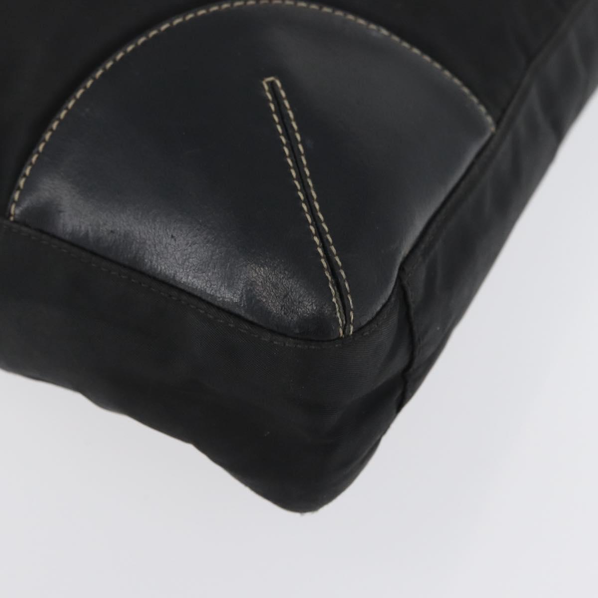 PRADA Tote Bag Nylon Leather Black Silver Auth 173534