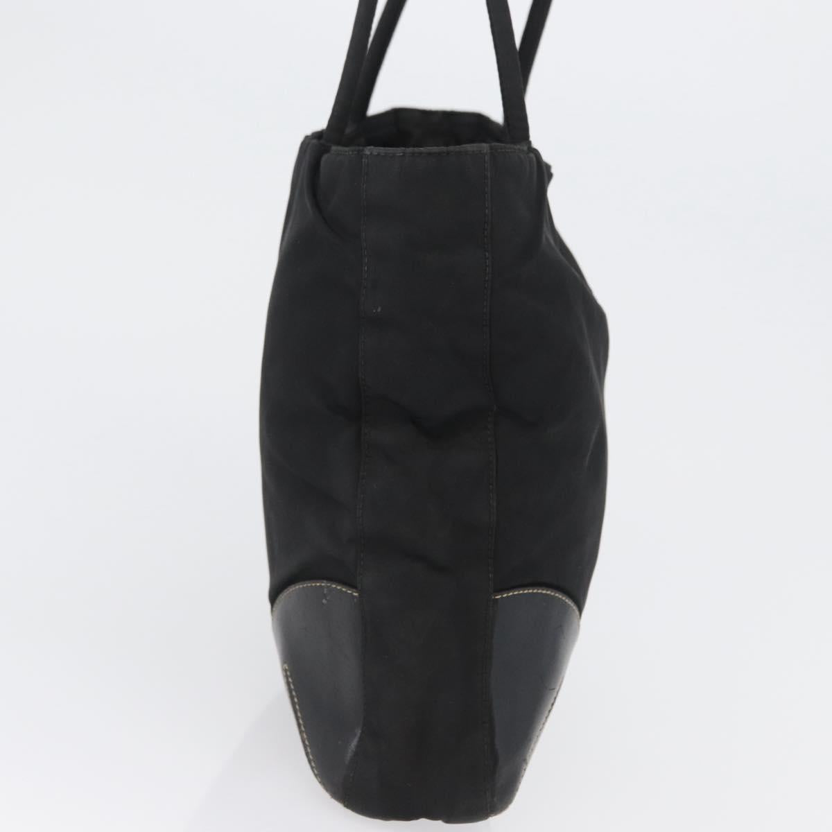 PRADA Tote Bag Nylon Leather Black Silver Auth 173534