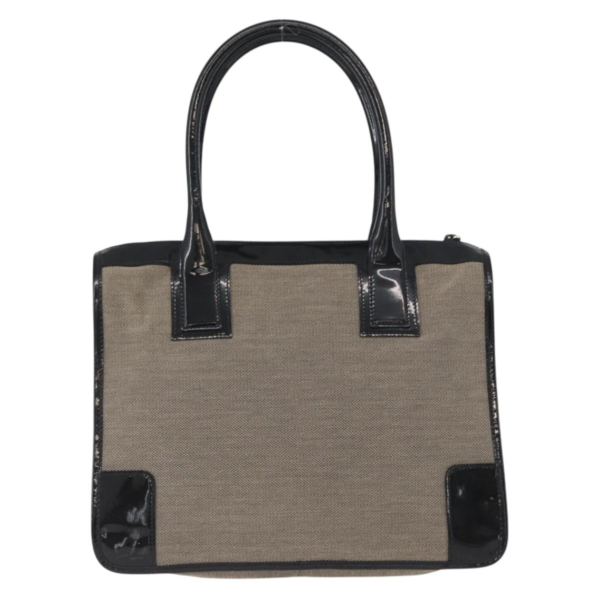 GUCCI Tote Bag Canvas patent leather Beige Black gold 000 0855 Auth 173536
