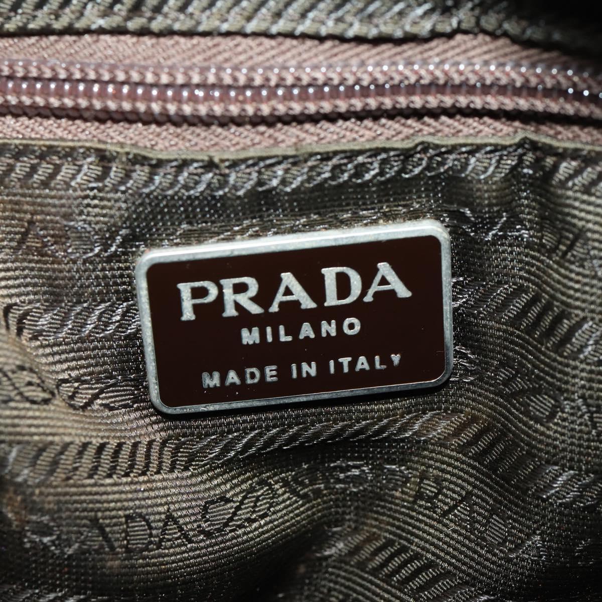 PRADA Shoulder Bag Nylon Leather Khaki Brown Silver Auth 173537