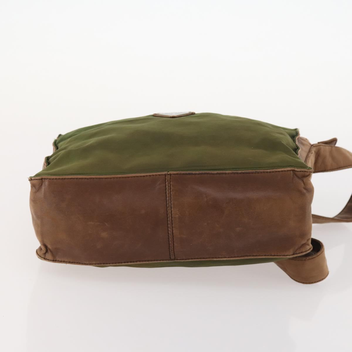PRADA Shoulder Bag Nylon Leather Khaki Brown Silver Auth 173537